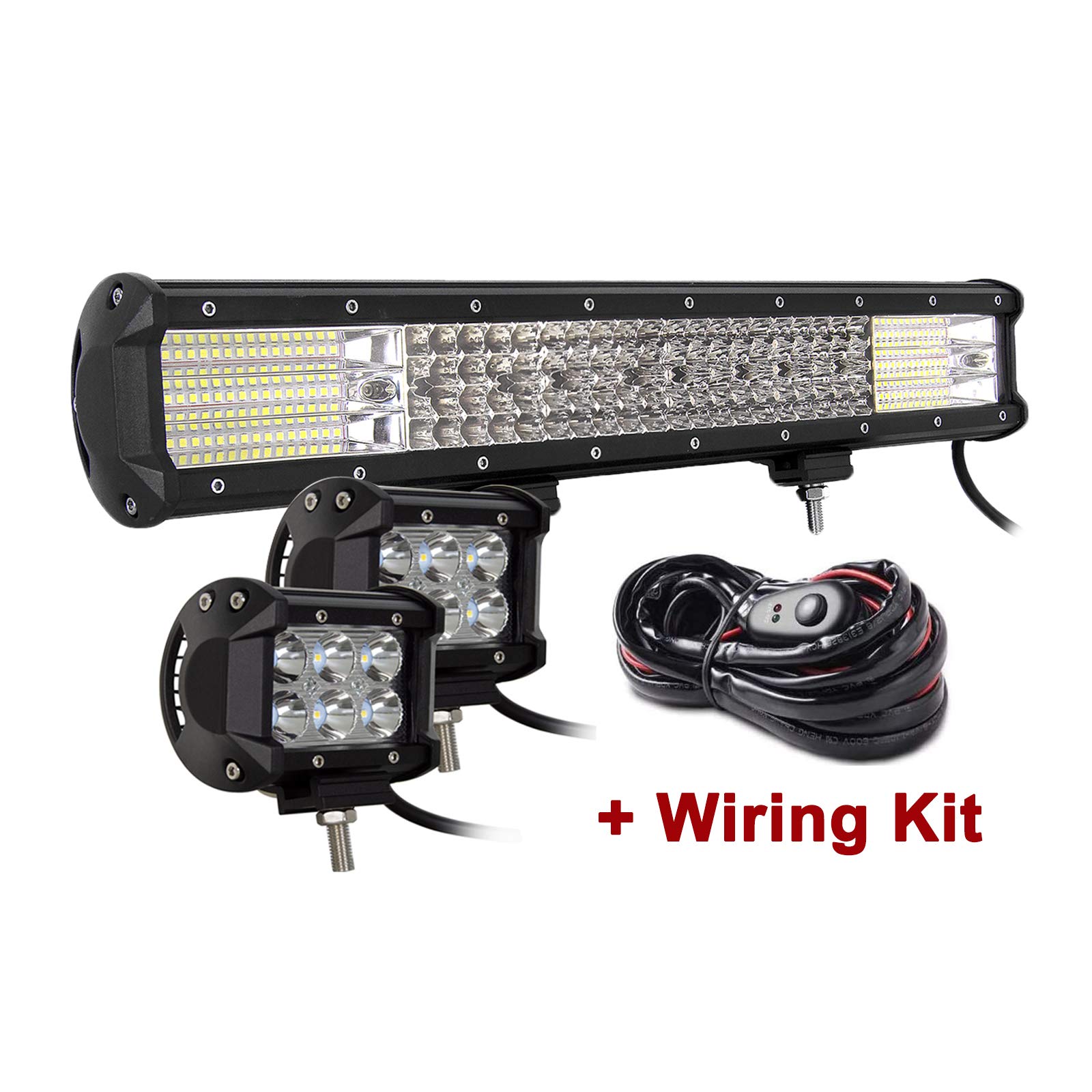SKYWORLD 51cm 510W Barra Led con 12V kit di Cablaggio, 2pcs 10cm 18W Spot Luci da Lavoro a led Fari Led per 4x4 Fuoristrada Auto Off Road Camion SUV ATV Veicoli, 6000K Faretti Fendinebbia