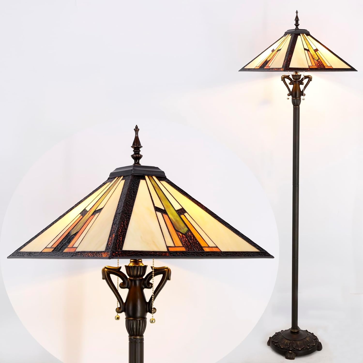 Tiffany Floor Lamp Multicolour Mission Style Stained Glass Standing Reading Light 16X16X64 Inch