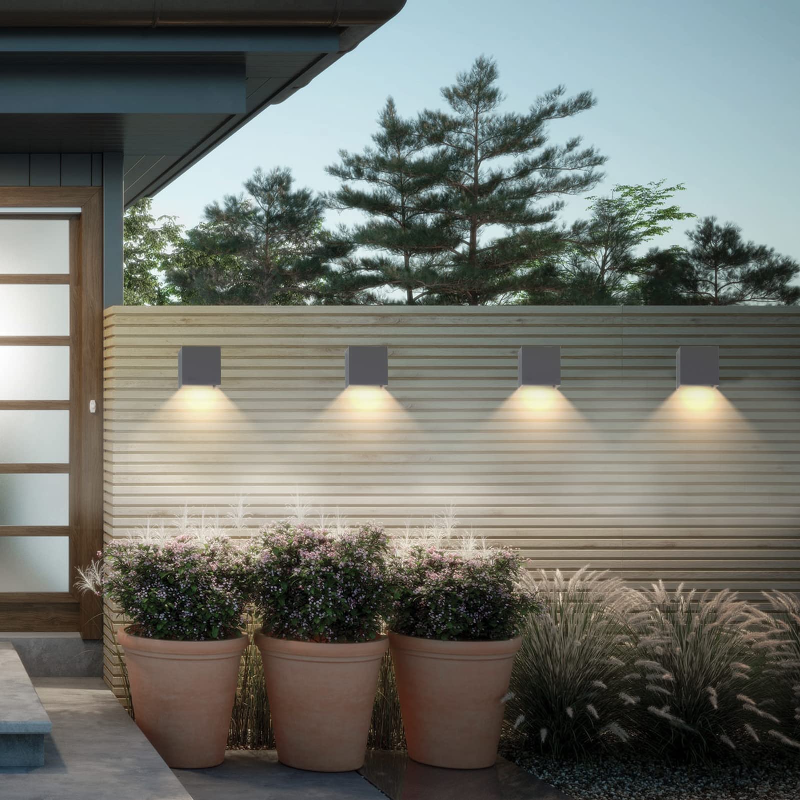 K-Bright 4 Pack Applique da Parete Interno/Esterno LED 12W Applique Esterno Angolo del Fascio Regolabile su e Giù 4000K Bianco Naturale Lampada da Parete IP65 Impermeabile (Grigio scuro)