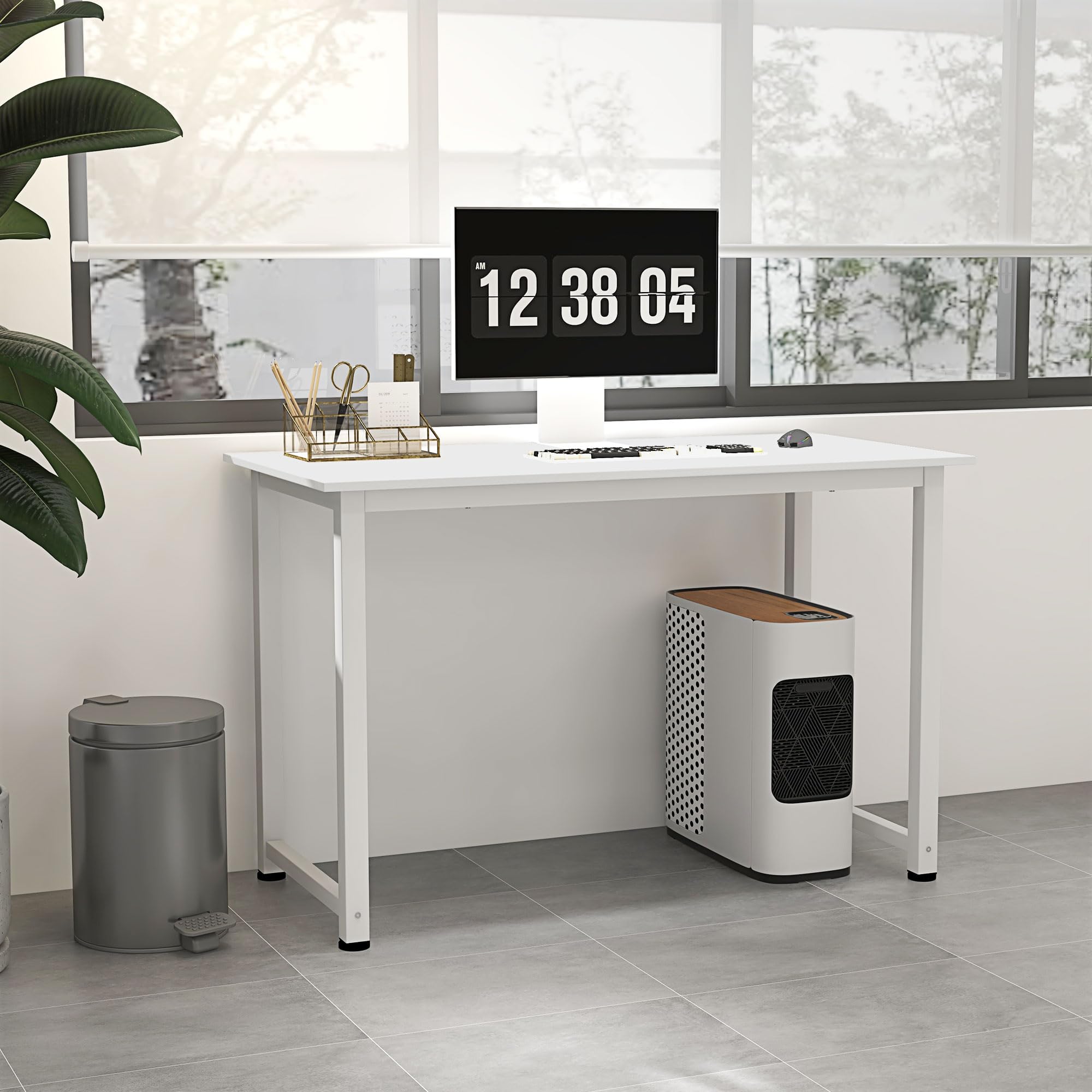 HOMCOM Table d'ordinateur Multifonction 120L x 60l x 76H cm Blanc | Table de Salle à Manger, Grand Plateau, Cadre Robuste en Métal