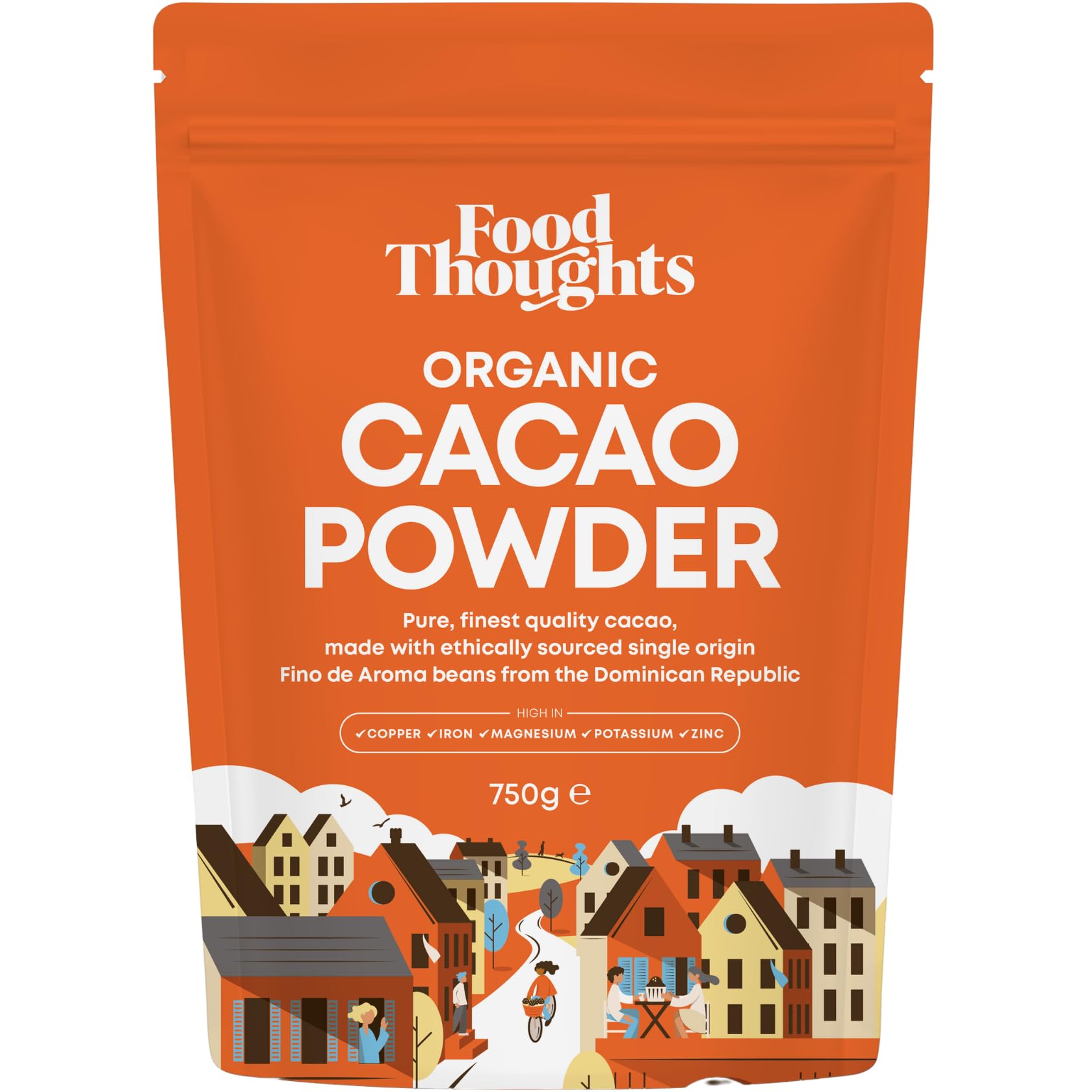 Food Thoughts 100% Organic Cacao Powder (750g) | Natural, Non