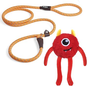 Fida Durable Slip Loop Lead for Large and Dog Chew Toys for Aggressive Chewers 3in1 Set, Squeaky Dog Toys, Interactive Dog Toys to Keep Them Busy, Dog Ball for Small, Medium and Large DogsLarge,Red