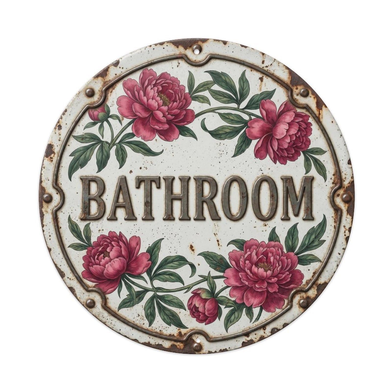 Botanical Floral Room Label Bathroom Peony Metal Tin Sign