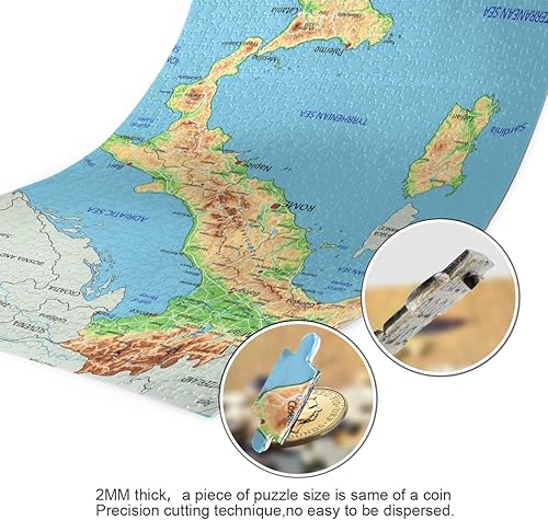 Miniatura 3 de ALAZA Rompecabezas de 1000 piezas, mapa físico de Italia, gran educativo, descompresión intelectual, juego de arte de pared para adultos y