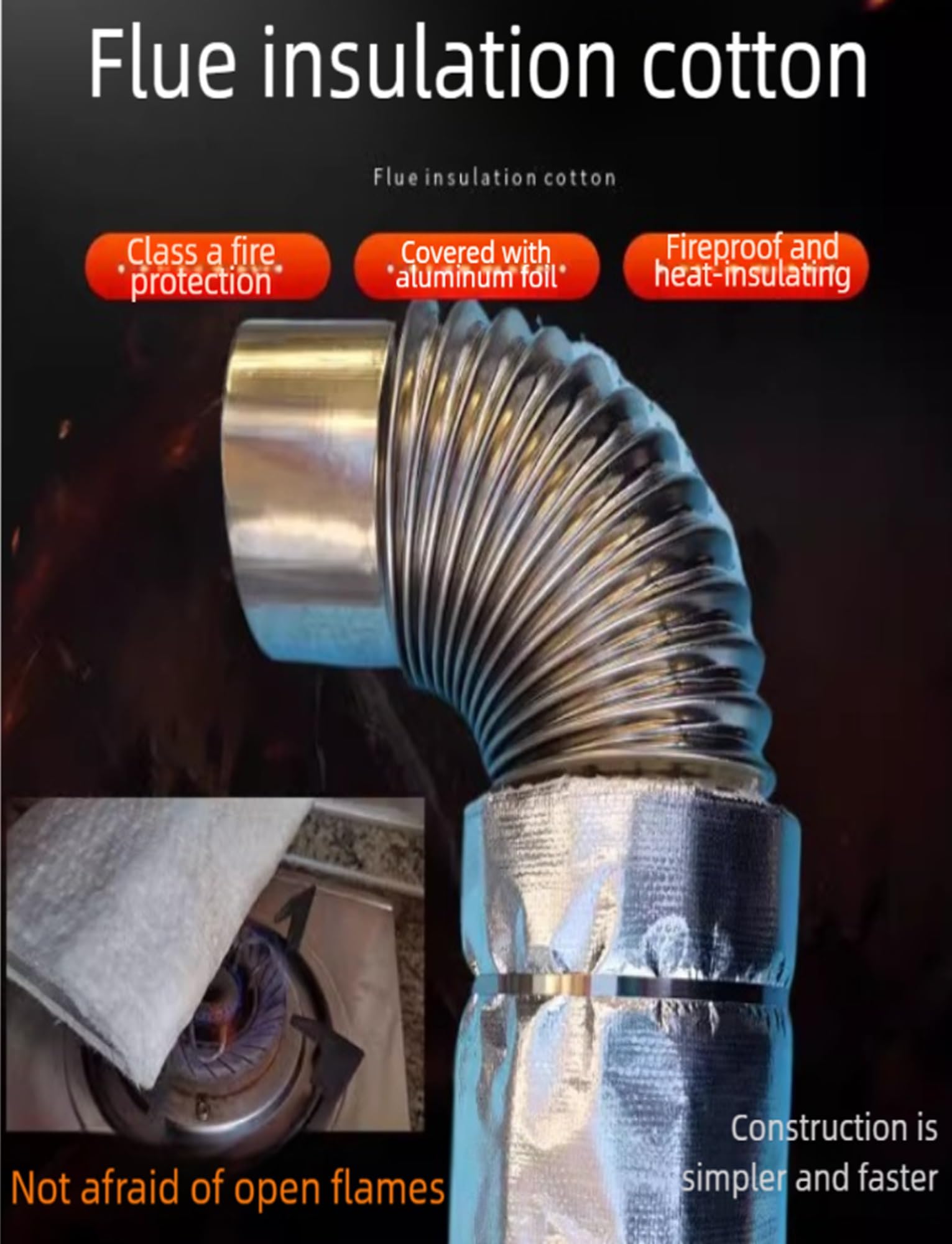 Aislamiento térmico de fibra de vidrio for tuberías, con respaldo de aluminio y protección contra altas temperaturas(0,78 pulgadas de espesor).(D-11cm (4.3in))