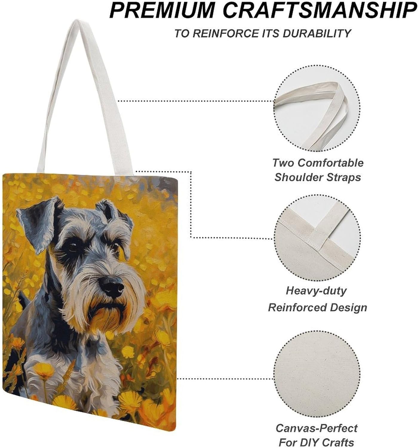 Schnauze Canvas Tote Bag Reusable Grocery Bags Foldable Soft Cotton Shoulder Carry Bag