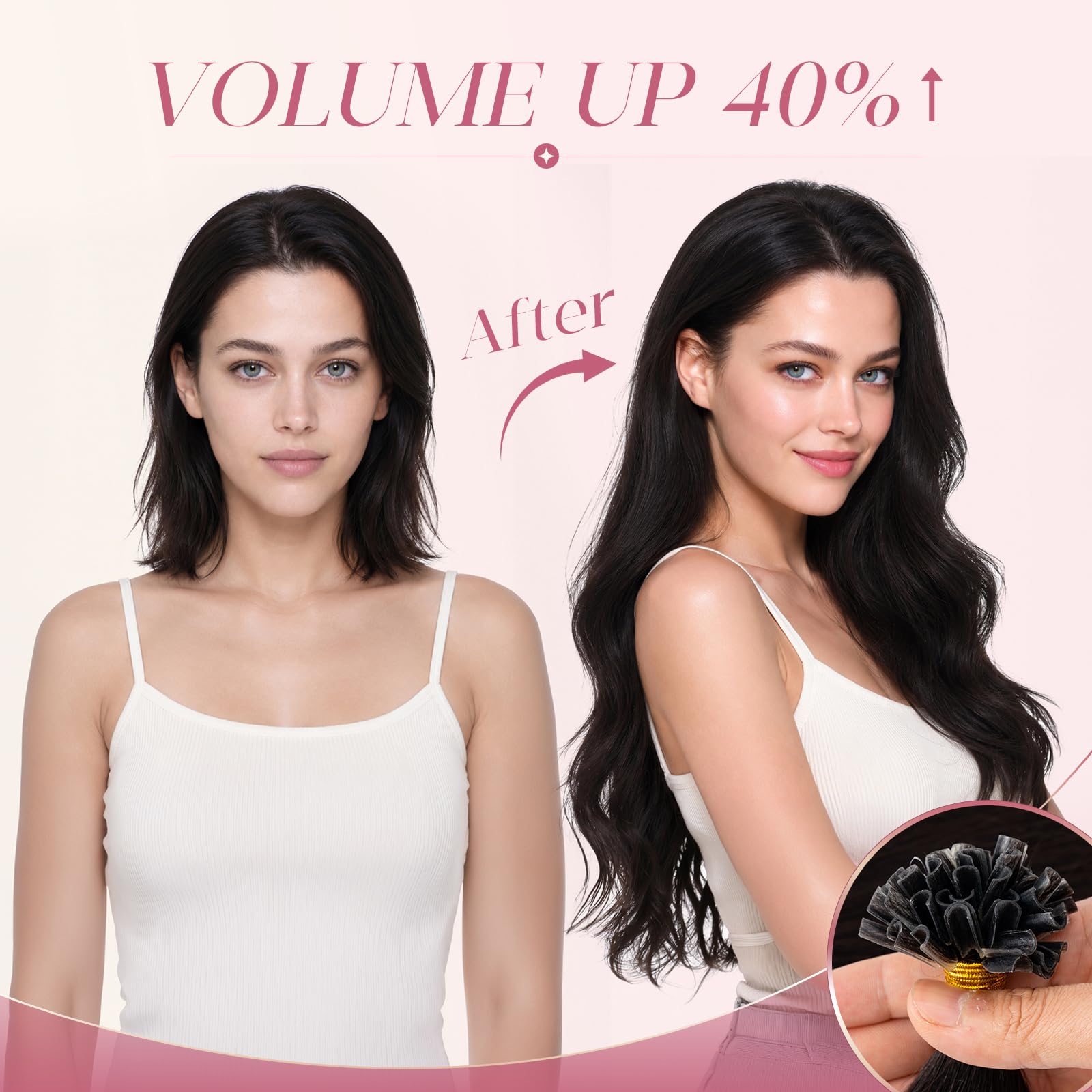 Elailite Extensiones Pelo Natural Queratina 1g Remy Cabello Humano sin Clip U Tip Keratina 50 Mechas 50g - 45cm #1B Negro Natural