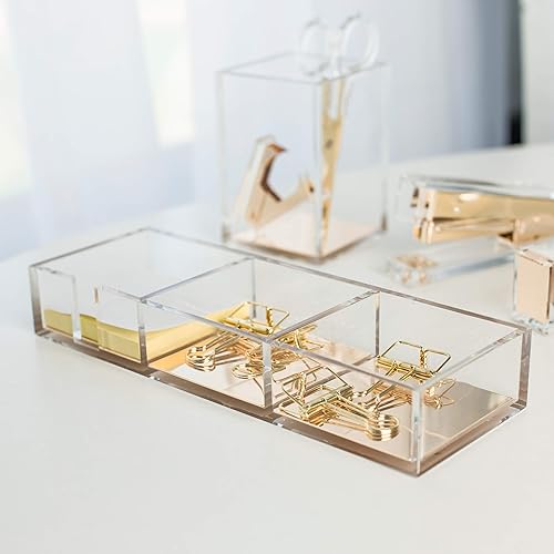 Miniatura 5 de Soporte para notas base acrílica y dorada, soporte de clips de papel para escritorio, bloc de notas en forma de cubo, organizador de escritorio de 3