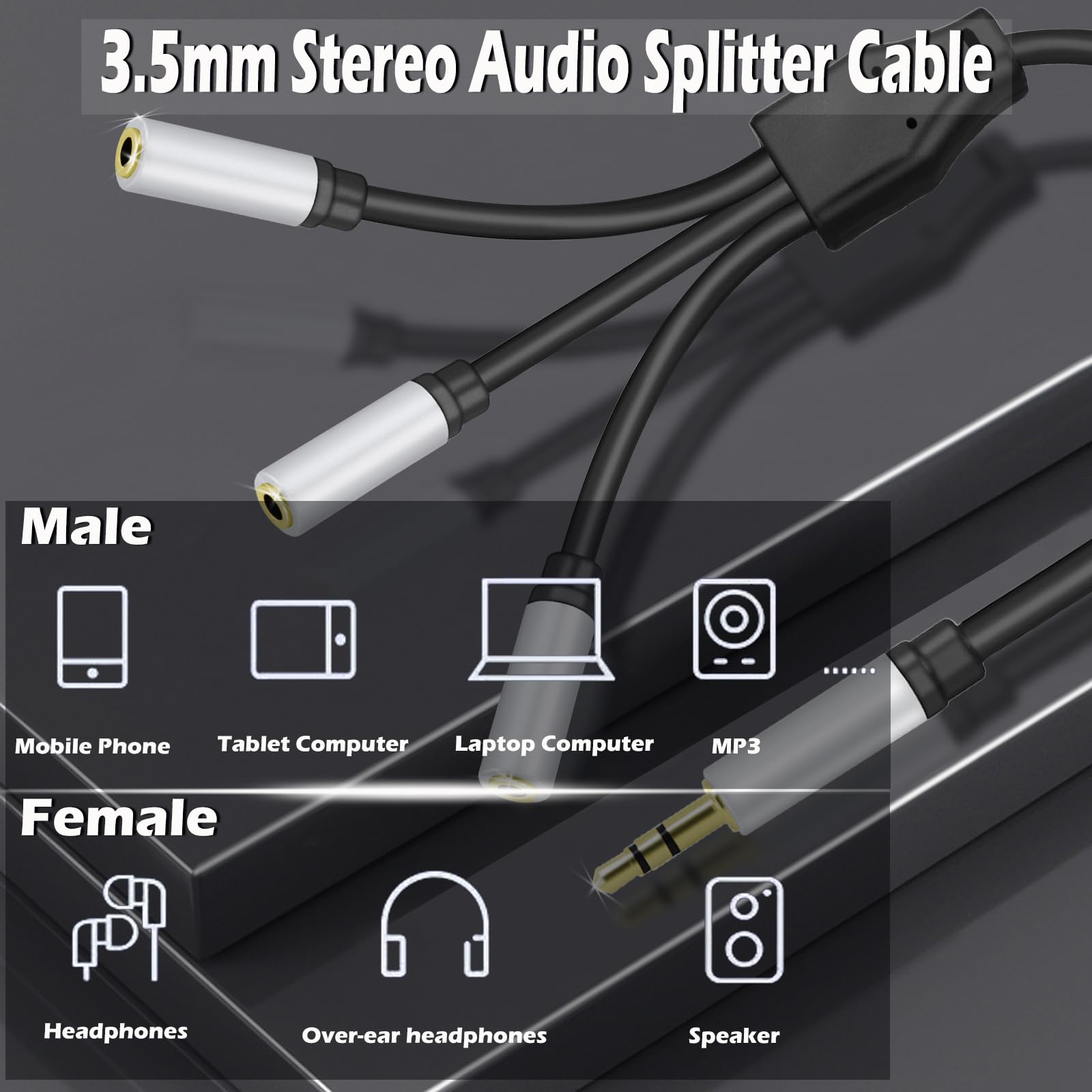 3,5 mm TRS-Stereo-Audio-Splitterkabel, 3,5 cm, 1 Stecker auf 3 Buchsen, Kopfhörer-Aux-Splitter, Hi-Fi-Stereo-Audio-Kopfhöreranschluss-Adapter für Telefon, PS4, Switch, Tablets, Verstärker und
