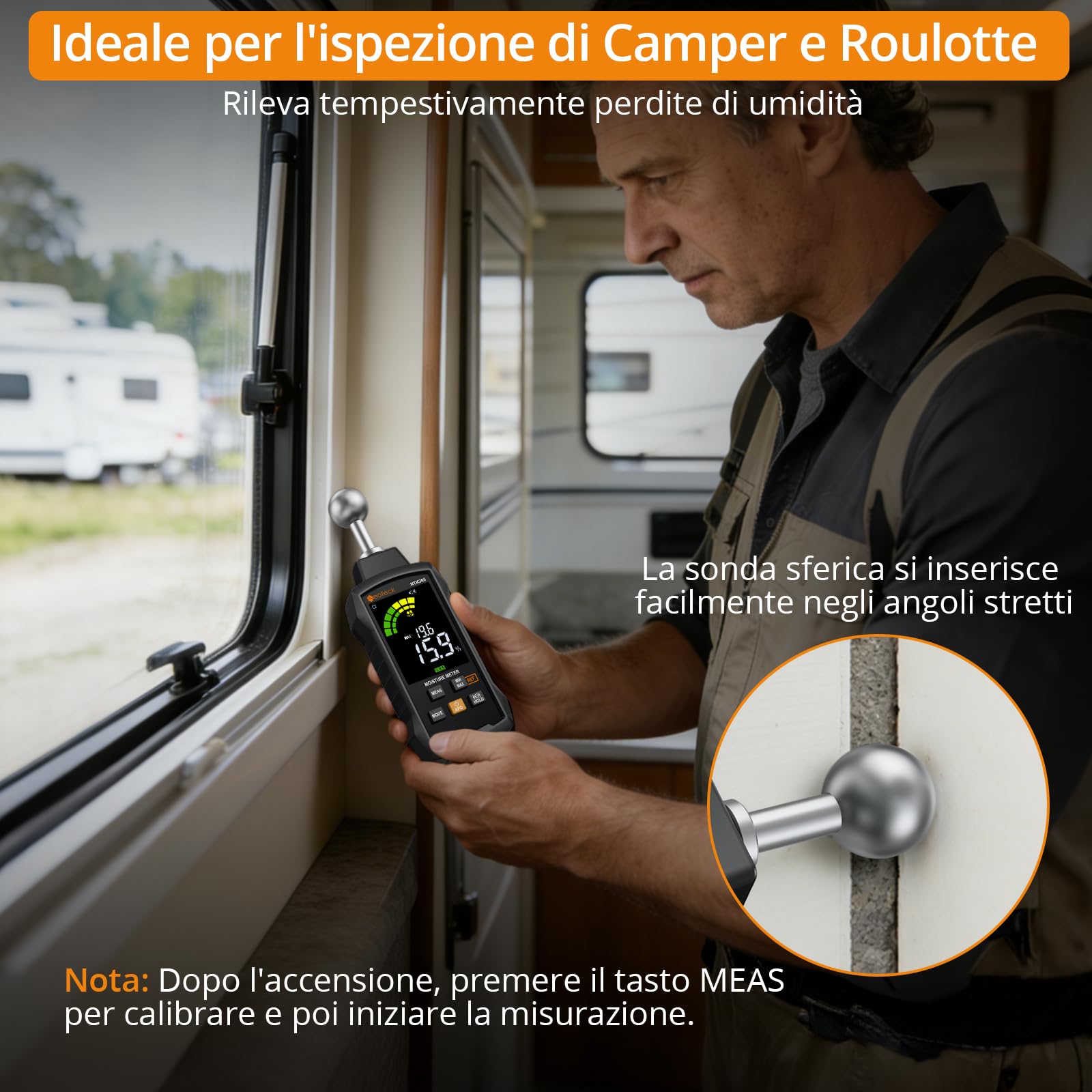Neoteck Misuratore Umidità Legno Senza Ago – Scanner per Calcestruzzo, Intonaco, Legno, Muratura, Profondità di Analisi 5-40mm, 5 Modalità, Display LCD 3 Colori, per Ristrutturazione Casa e Cantiere