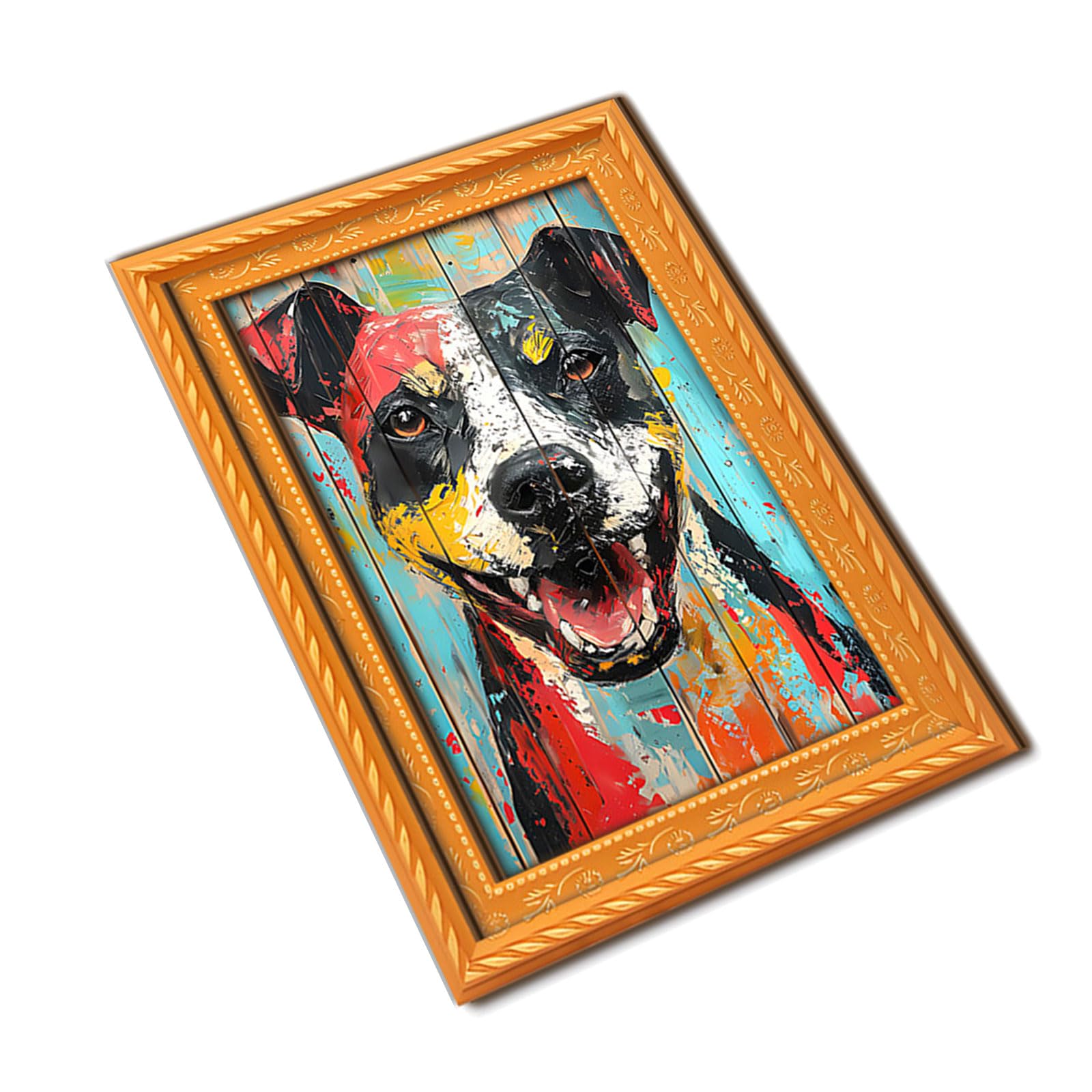 Jazuaiao Artistic Dog Themed Refrigerator Magnets Natural Wood Frame Fridge Magnets for Kitchen Decoration Painting Pattern Soft Stickers
