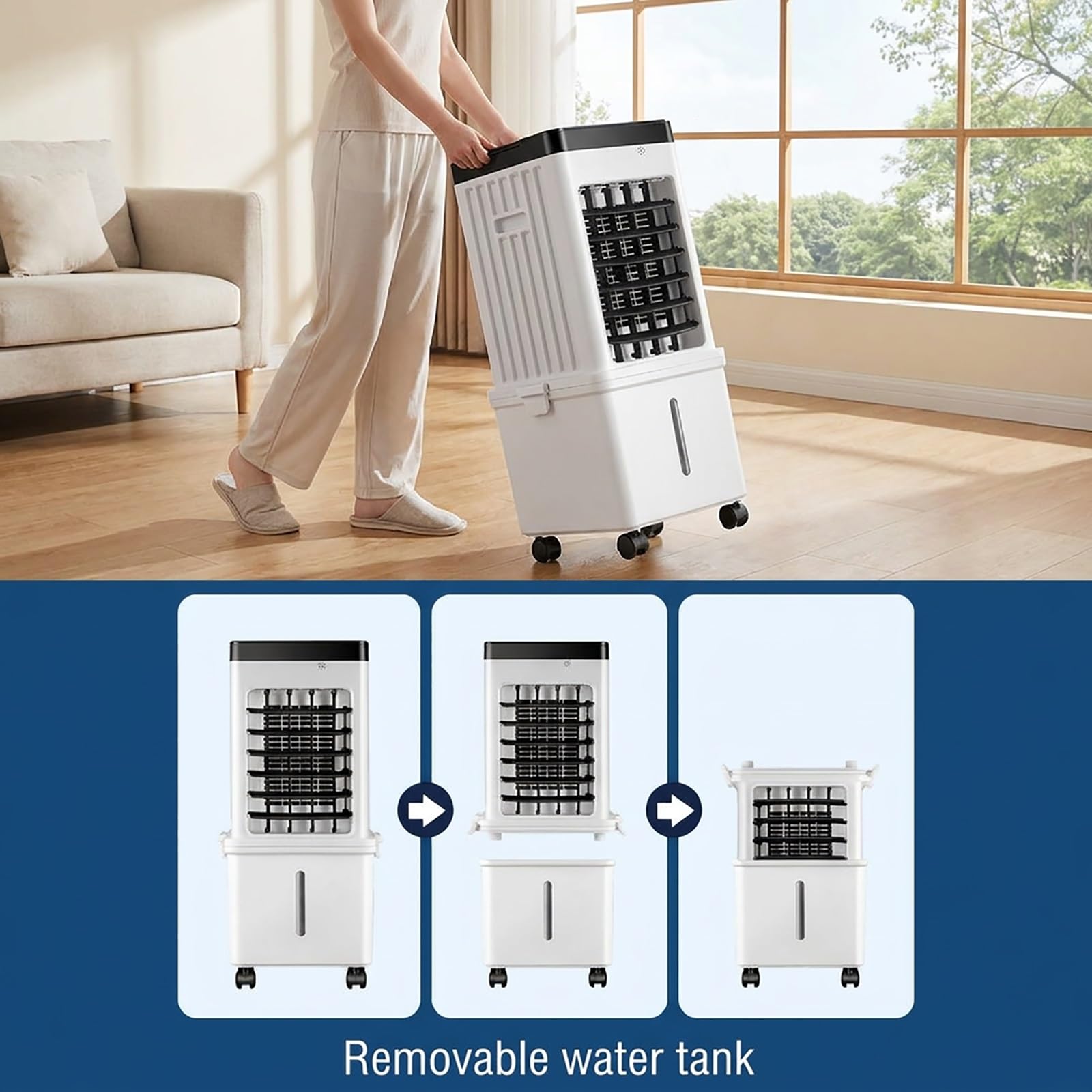 Enfriador de Aire 15L con 4 Bloques de Hielo, Climatizador Evaporativo Portátil 3 Velocidades para Casa Oficina Dormitorio, Oscilación 90°