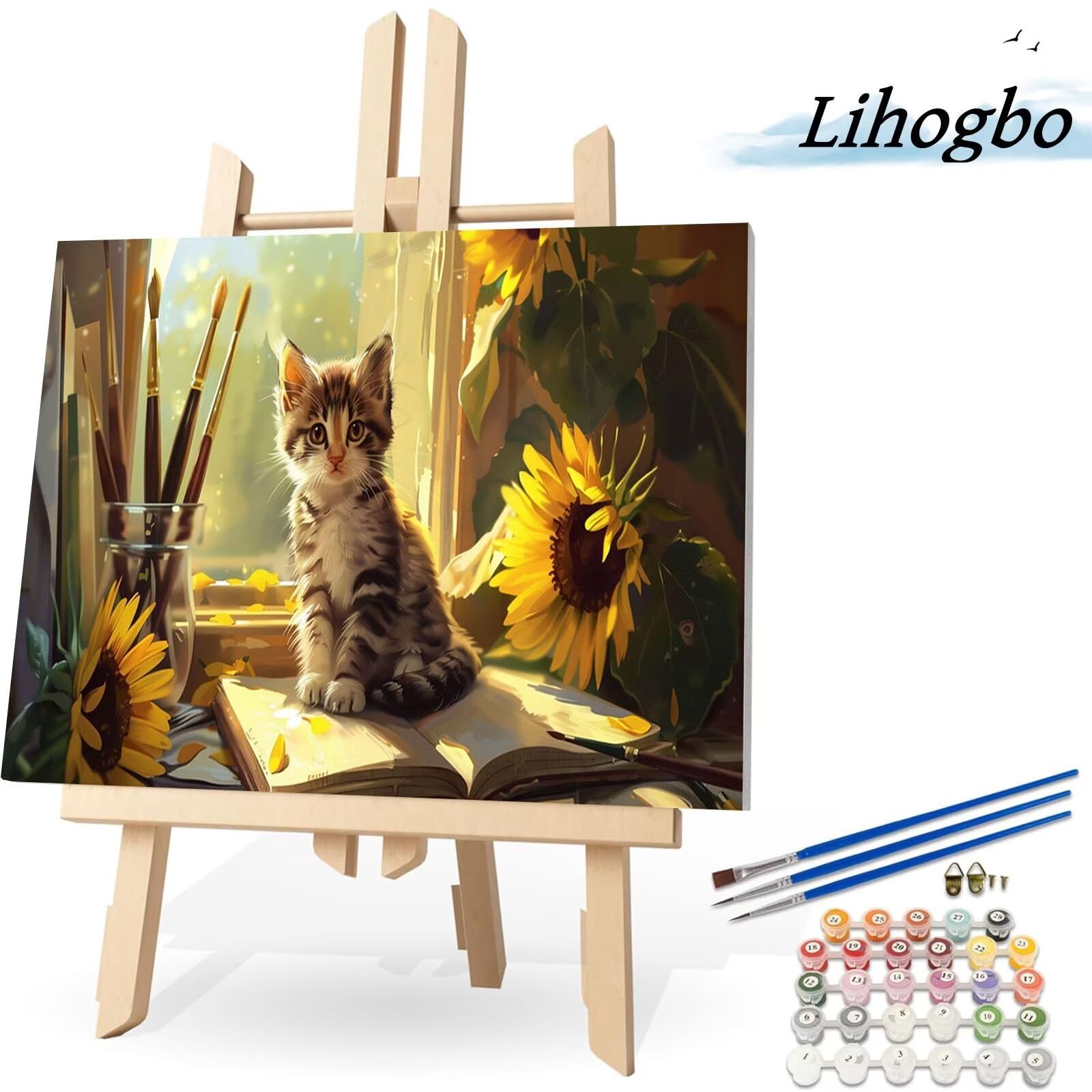 Pittura Con I Numeri NAIMOER - Giardino Di Gatti Su Tela 30x40 Cm - Kit Fai Da Te Con Colori Acrilici E Pennelli - Regalo Creativo Per Adulti E Bambini
