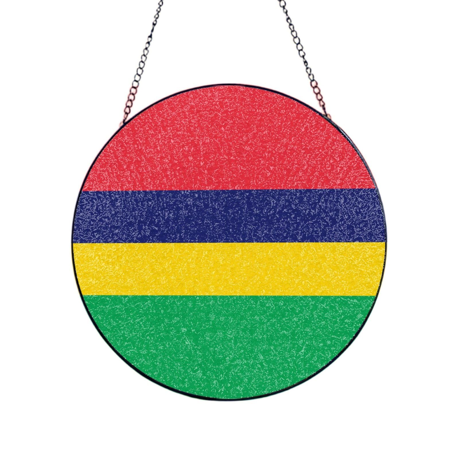 Phayah Flag Of Mauritius Print Stained Glass Window Hanging Sun Catchers Decoration Mother'S Day Birthday Gifts For Home Garden Porch 12in（30cm）