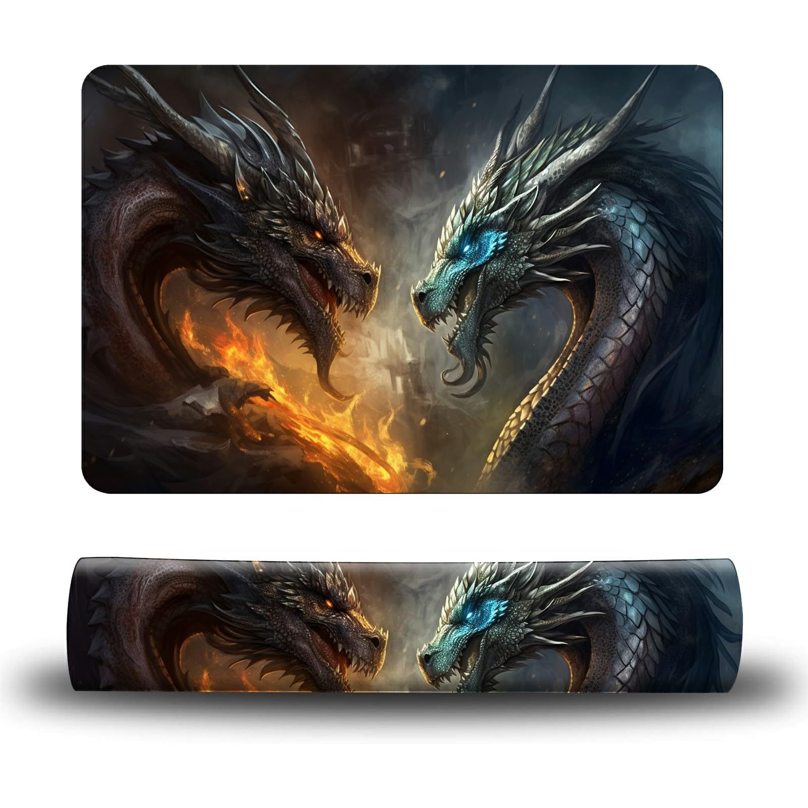 Dikoer Dog Food Mat, 15.7" x 23.6" Absorbent Pet Feeding Mat for Food and Water, Waterproof Diatom Mud Pet Placemat with Non-Slip Rubber Backing, Easy Clean Cat Bowl Mat for Floors - Dragon Flame