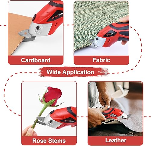 Vista 6 de TOOLSPACE Tijeras eléctricas inalámbricas con dos cuchillas, cortador de cartón para cortar tela, batería recargable de iones de litio de 4 V, fácil