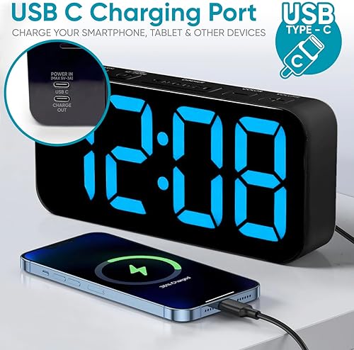 Miniatura 4 de Westclox Reloj digital para adultos con pantalla a color RGB de 2 pulgadas, alarma con volumen ajustable, botón de repetición grande