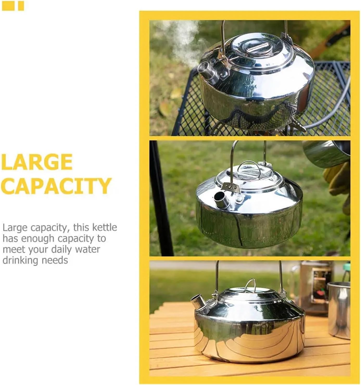 1000ml Stainless Steel Camping Kettle Portable Stovetop Water Pot with Comfort Grip Handle for Boiling Heating Tea Coffee Milk