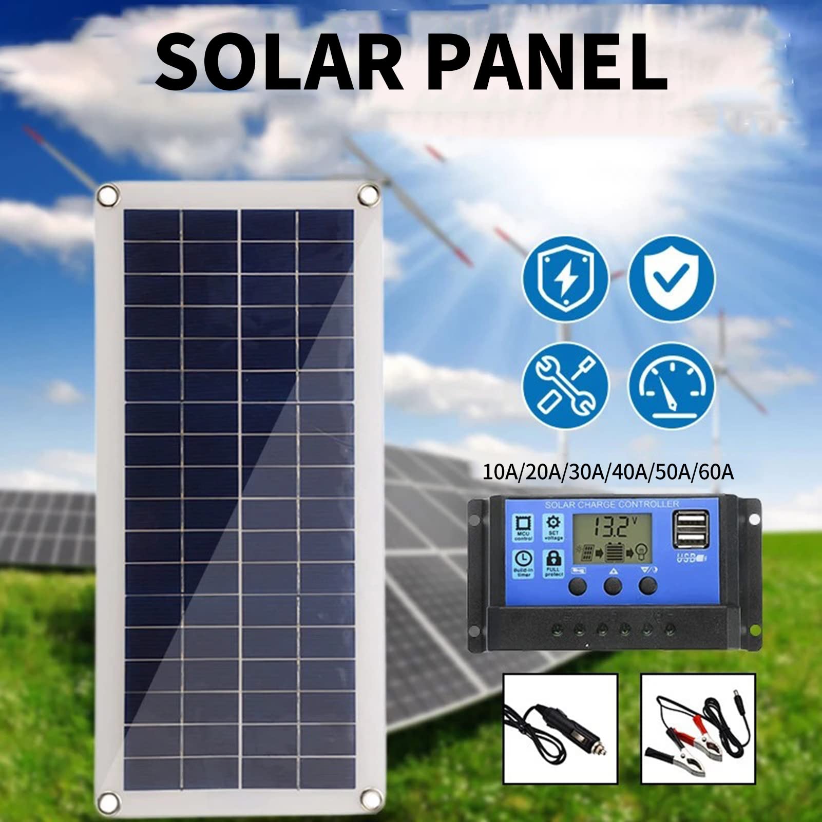 Przenośny zestaw paneli solarnych 300 W, 12/24 V, złącze USB, płyta solarna z kontrolerem, wodoszczelne ogniwa słoneczne do telefonu, kampera, samochodu