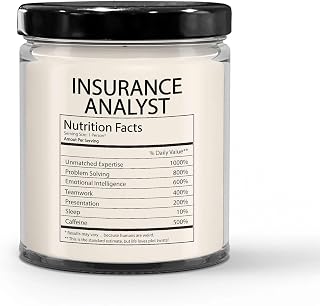 Funny Gifts for Insurance Analyst Nutrition Facts Label - Christmas Candle for Risk Analyst Insurance Consultant Employee Boss - Thank You, Birthday - Vanilla Scented Soy Wax, 9oz