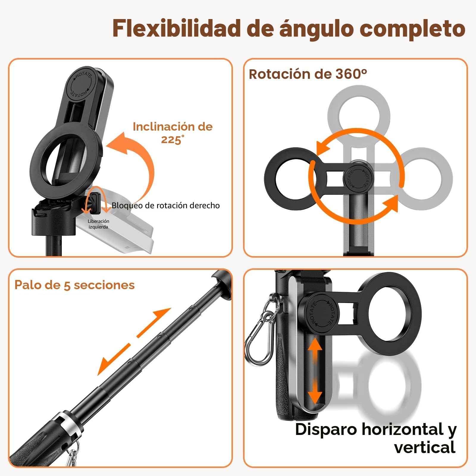 CloudValley Trípode Selfie 4 en 1 para Smartphone – Mini Palo Selfie Portátil con Mando Bluetooth, Soporte para Teléfono iPhone/Android, Rotación 360°, Trípode Compacto para Foto/Vídeo