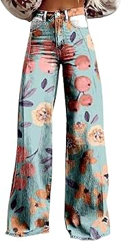 Flare Wide Leg Jeans for Women 2025 Floral Print Baggy Pant