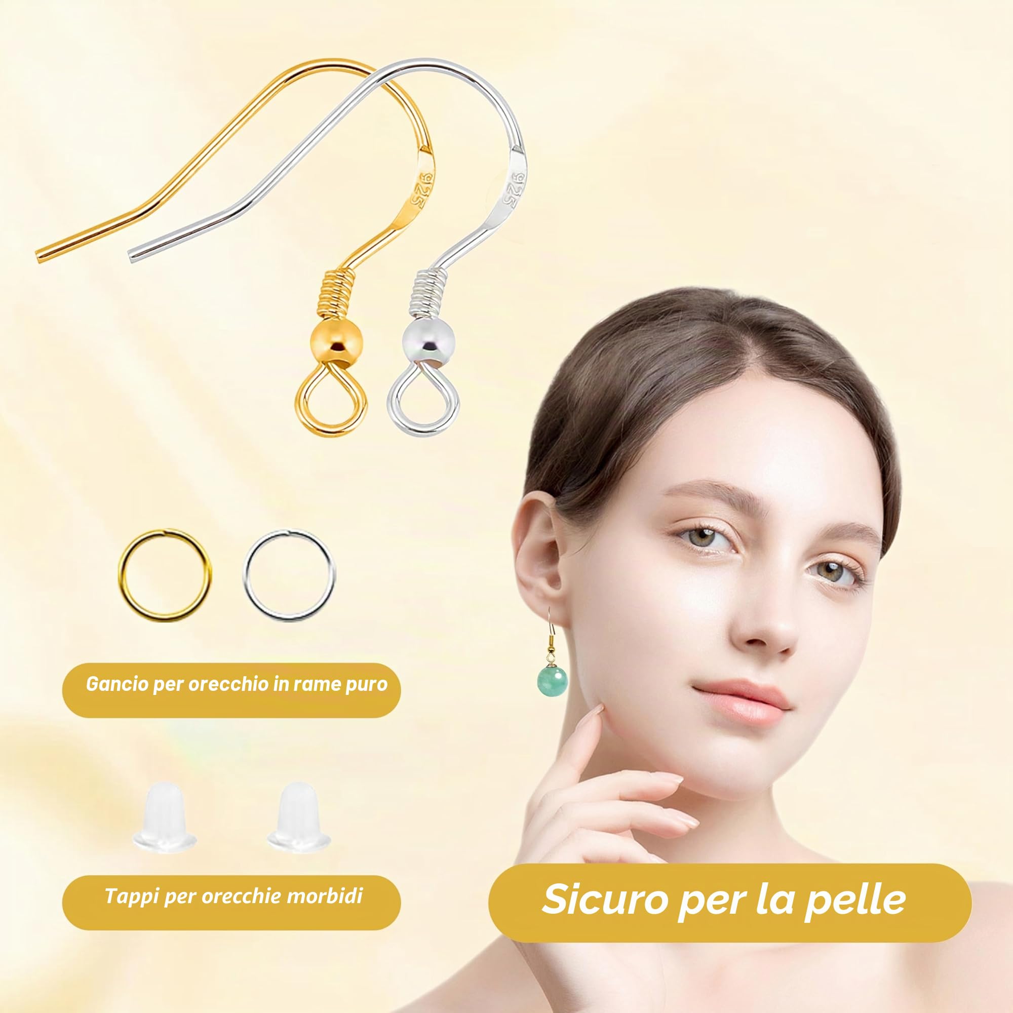 Kit Fai Da Te Ganci Per Orecchini Argento 925 Ipoallergenic 200 Pezzi