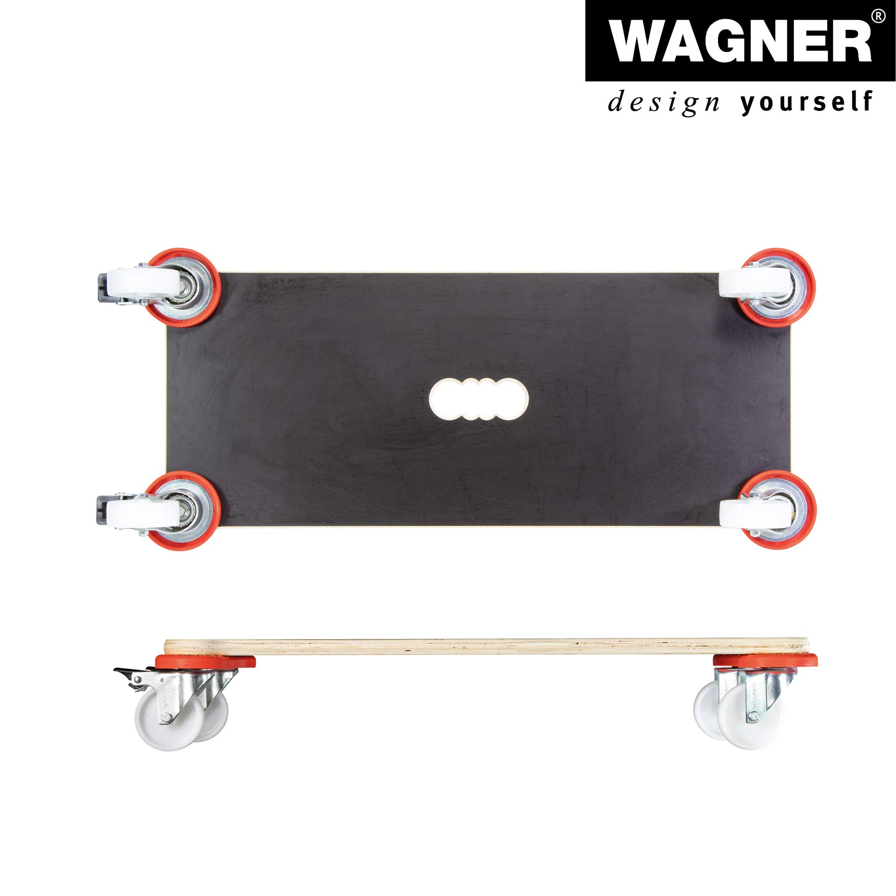 WAGNER design yourself Carrello da trasporto MM 1365, 71x31cm, ideale per trasporto de contenuto sensibile, portata 200 kg, antiscivolo, adatto alle pareti e mobili, 2 freni, Marrone/Rosso, 20136501