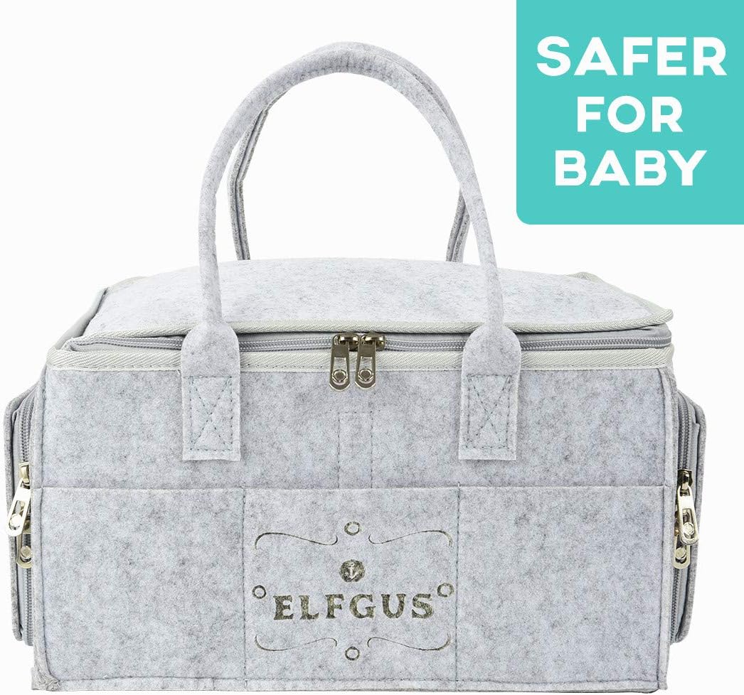 ELFGUS Baby Diaper Caddy Organizer- Portable Holder Bag for Changing Table - Storage Bin for Baby Essentials for Newborn - Nappy Storage Basket for Baby, Infant Nursery Bag for Shower Gifts