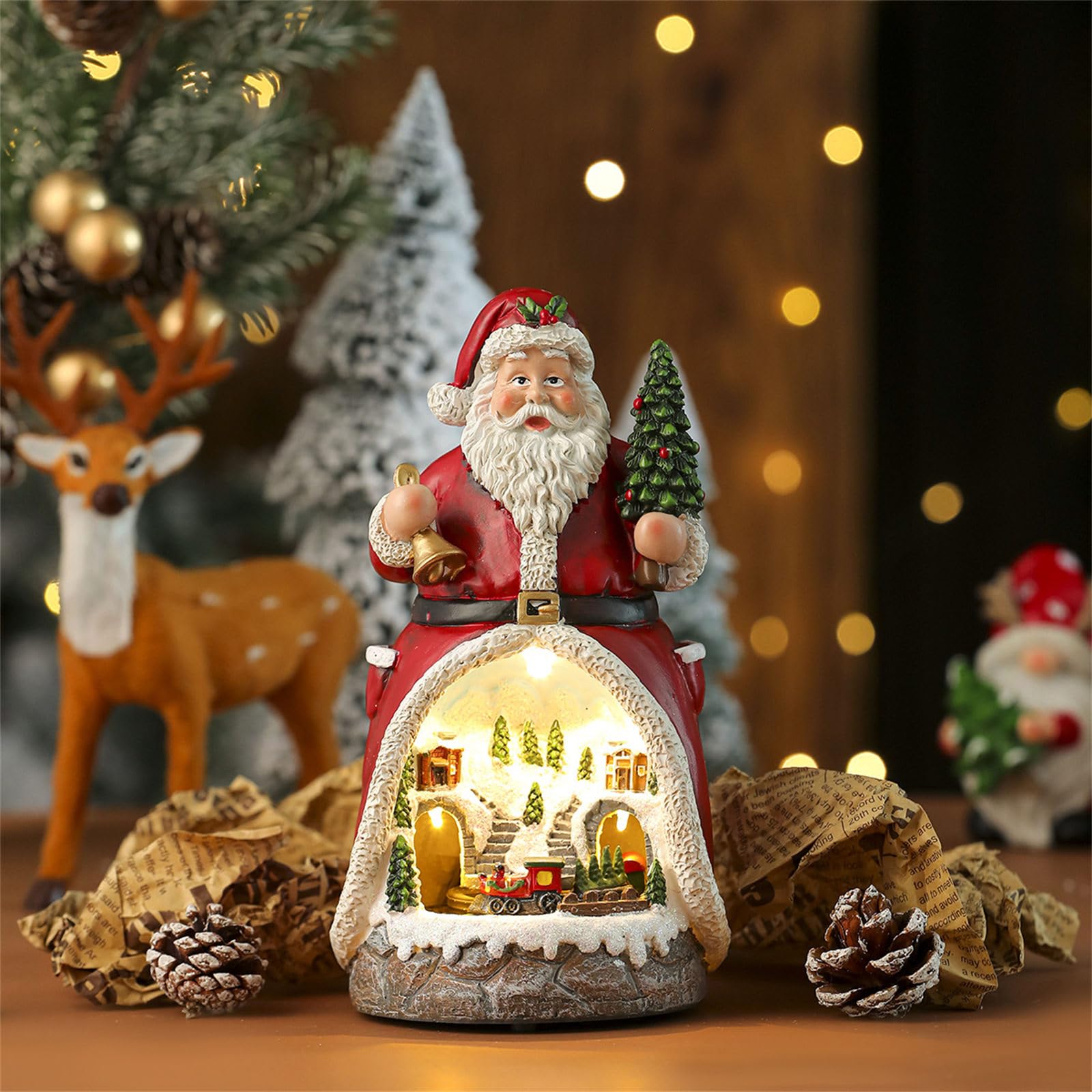 Figurina Cabina Natalizia Scatola Musicale Musica in Resina con Treno Rotante per la Decorazione Domestica Musica Regalo Compleanno