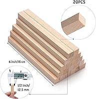 Vista 3 de Tacos de madera para manualidades de 1/2 x 6 pulgadas, 50 varillas cuadradas de madera, palos de madera sin terminar, pequeñas tiras de madera