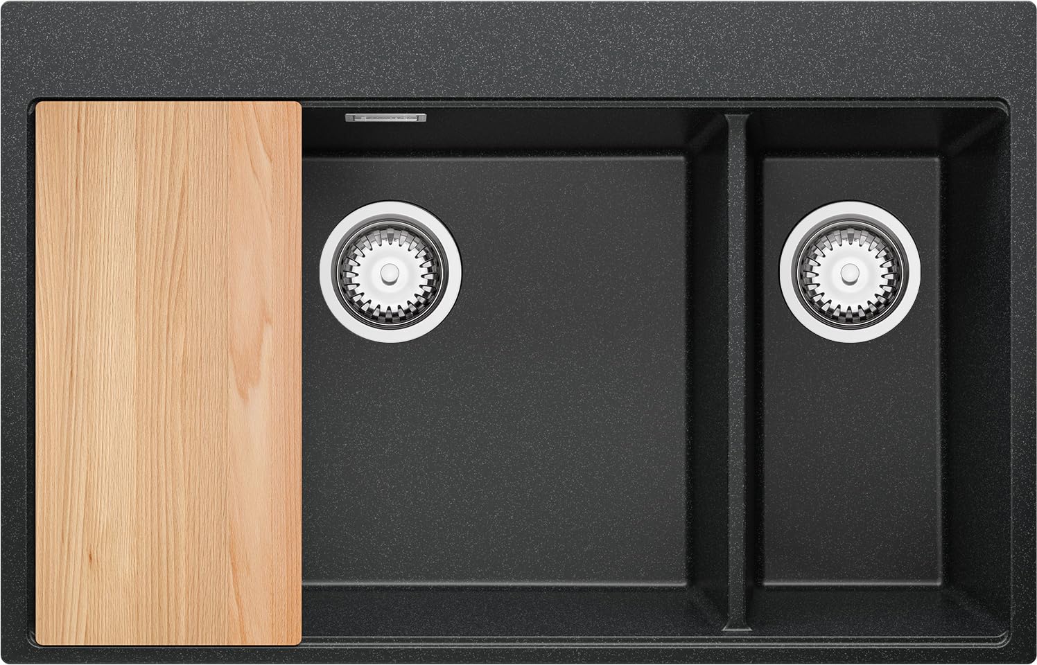 PRIMAGRAN Evier Cuisine en Granit Graphite 78x50cm, Lavabo 2 bacs + Kit de Vidage + Planche à Découper, Évier à Encastrer au Meuble 80cm - Oslo S075