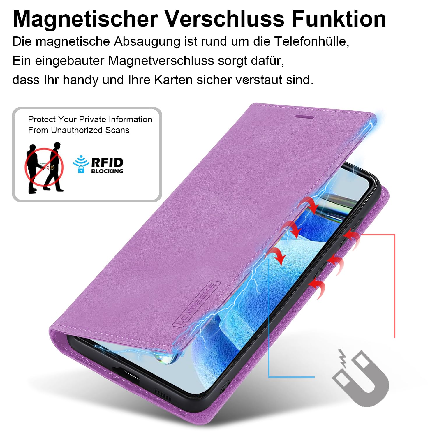 GoodcAcy Cover Per Xiaomi Redmi Note 12 4G, Con 9 Porta Carte Slot E Chiusura Magnetica,Antiurto Flip Wallet Protettiva Case Con Supporto E Laccio Tracolla,Custodia In Pelle PU-Rosso - Foto 12