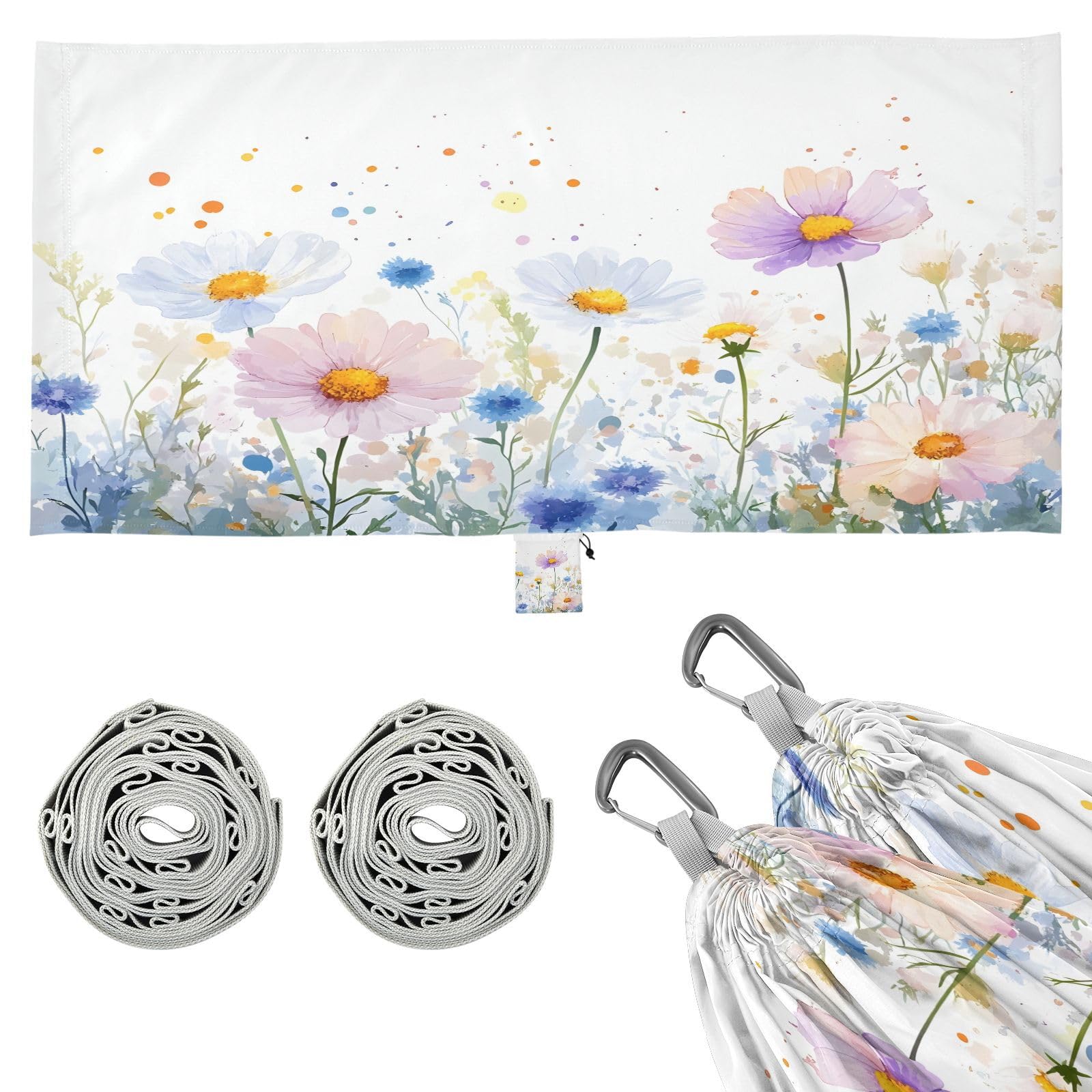 ATTX Watercolor Wildflowers Camping Hammock - Lightweight & Portable Hammocks, Heavy Duty 330lbs Capacity for Indoor, Hiking, Backpacking, Travel, Backyard, Beach#90