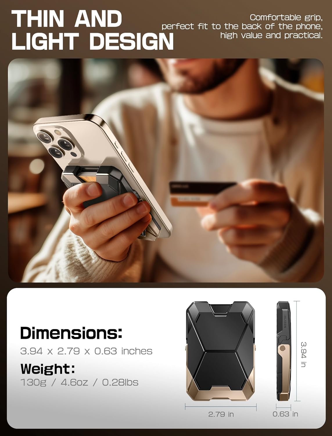 i-Blason for MagSafe Wallet Stand, Magnetic Wallet for iPhone [Magnetic Money Clip] [6 Cards Holder] [RFID Blocking] [Metal Lock Cover] Phone Credit Card Holder for iPhone 17/16/15/14/13 Series, Gold