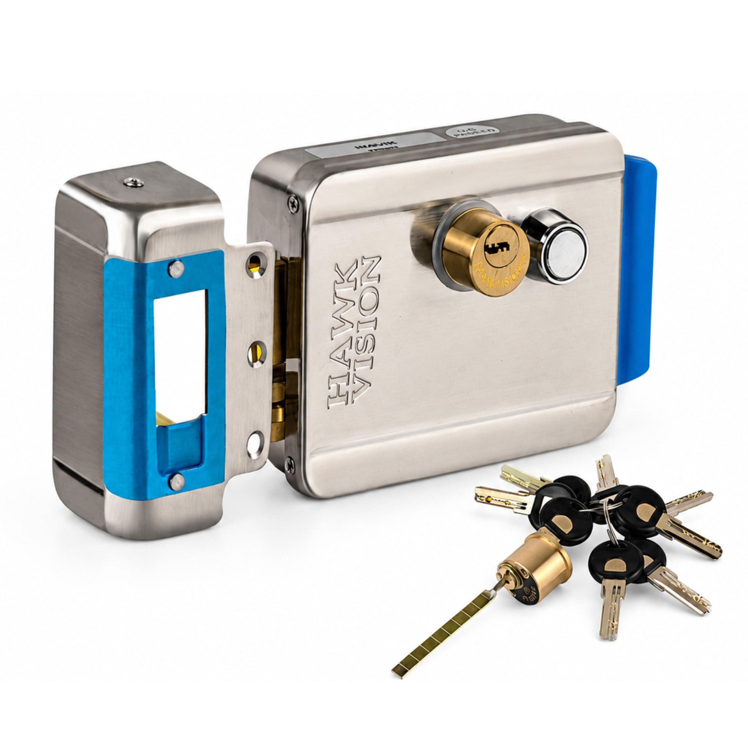 Hawkvision Electric Rim Door Lock 12-24V DC, Stainless Steel Magnetic Induction Lock with 8 Computerized Keys, Manual Override, Double Locking, Fail Secure, Left & Right Door Compatible-image-20