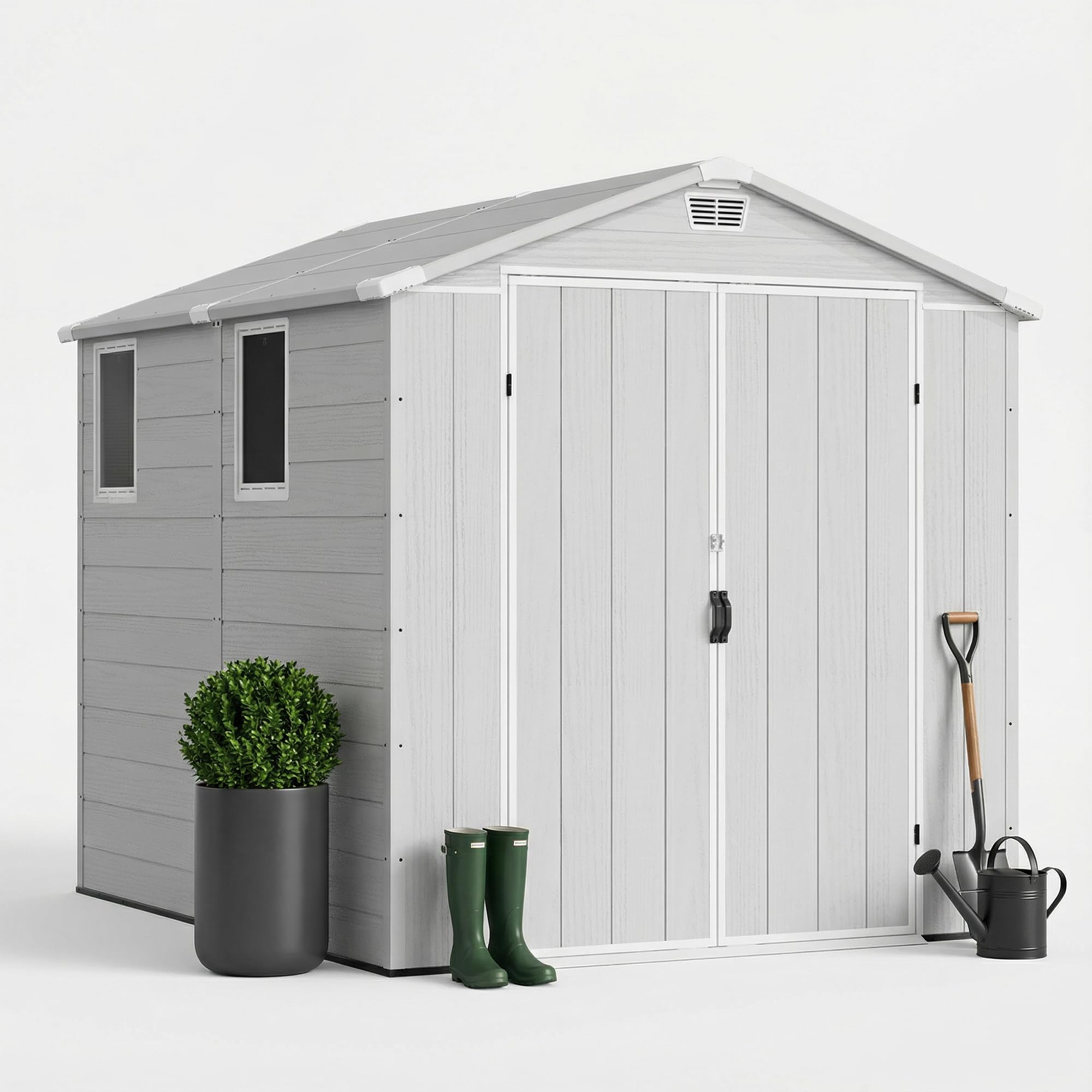 JUMMICO 6x8 XXL Gartenhaus, 9,4m³ Kunststoff-Geräteschuppen mit Boden, 185x240x210 cm, Wetterfest & Frostsicher, Ideal für Fahrräder, Rasenmäher, Gartengeräte, Hellgrau