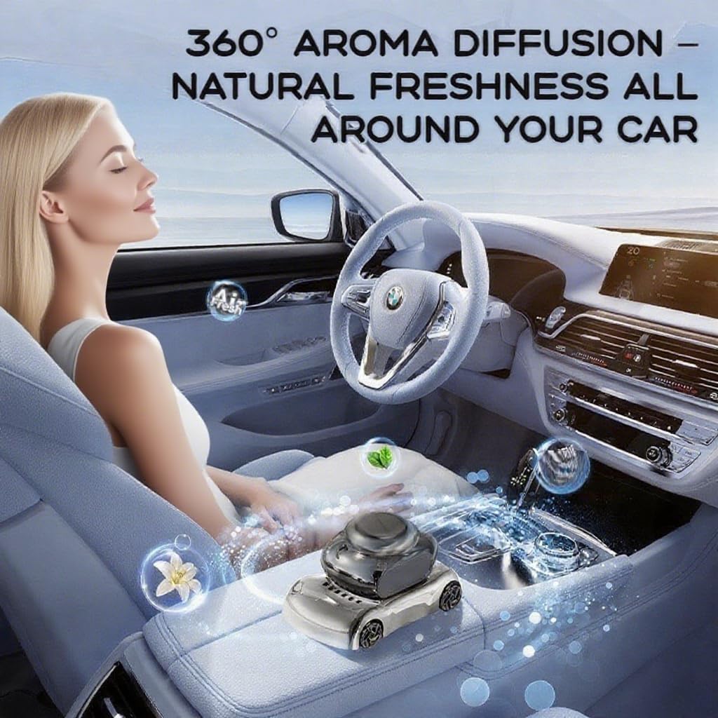 Solar-Powered Car Decoration Aroma Diffuser– Metal Car Accessories with Rotating Design for Dashboard & Center Console – Recharge-Free Vehicle Interior Ornament (Blue-Ocean)
