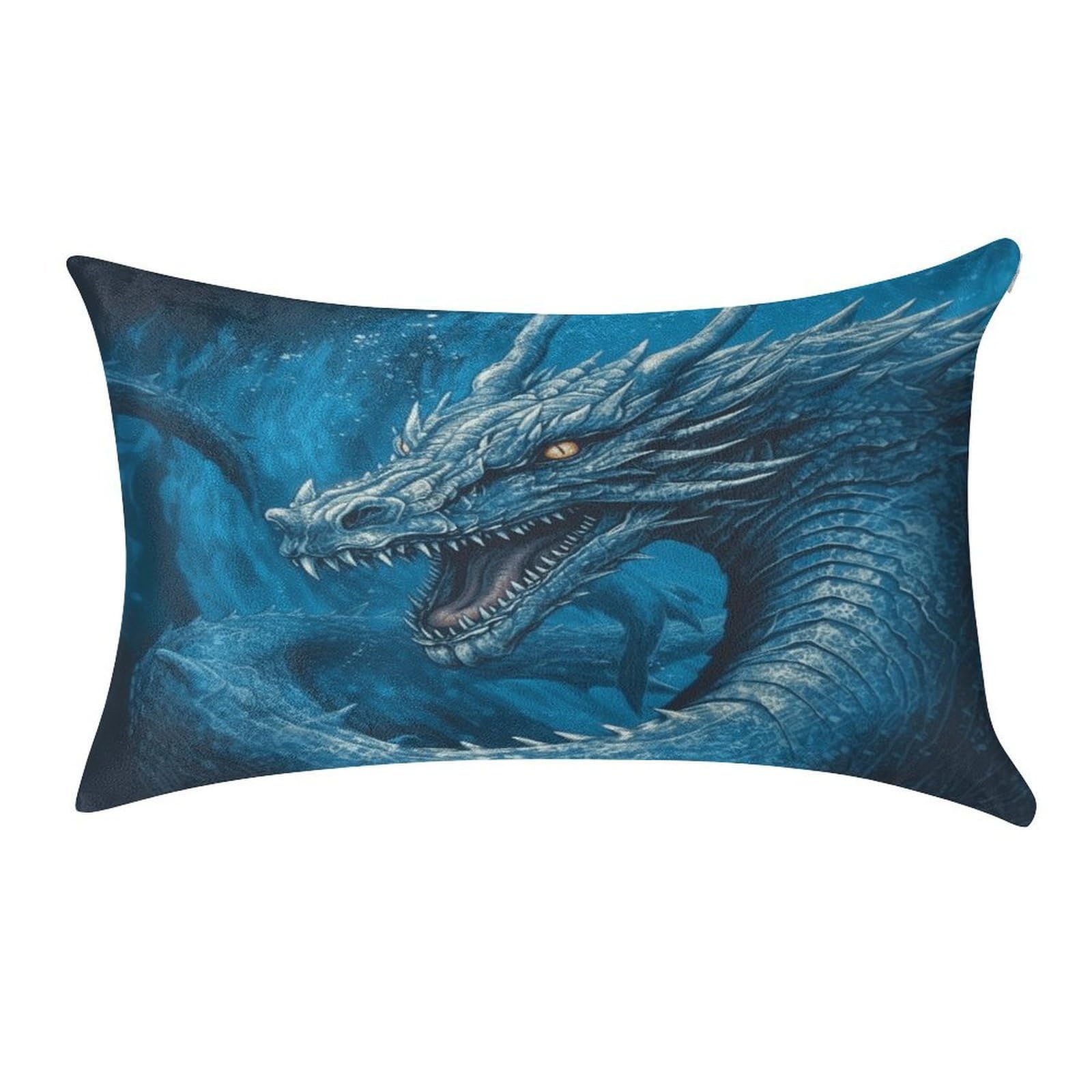 VstaDank Dragon Cool Blue Throw Pillow Cover 12"×20" Ultra Soft Pillowcase Cozy Lumbar Pillow Shell Gold Velvet Exquisite Decorative Cushion Sham Protector for Couch Sofa Bedroom