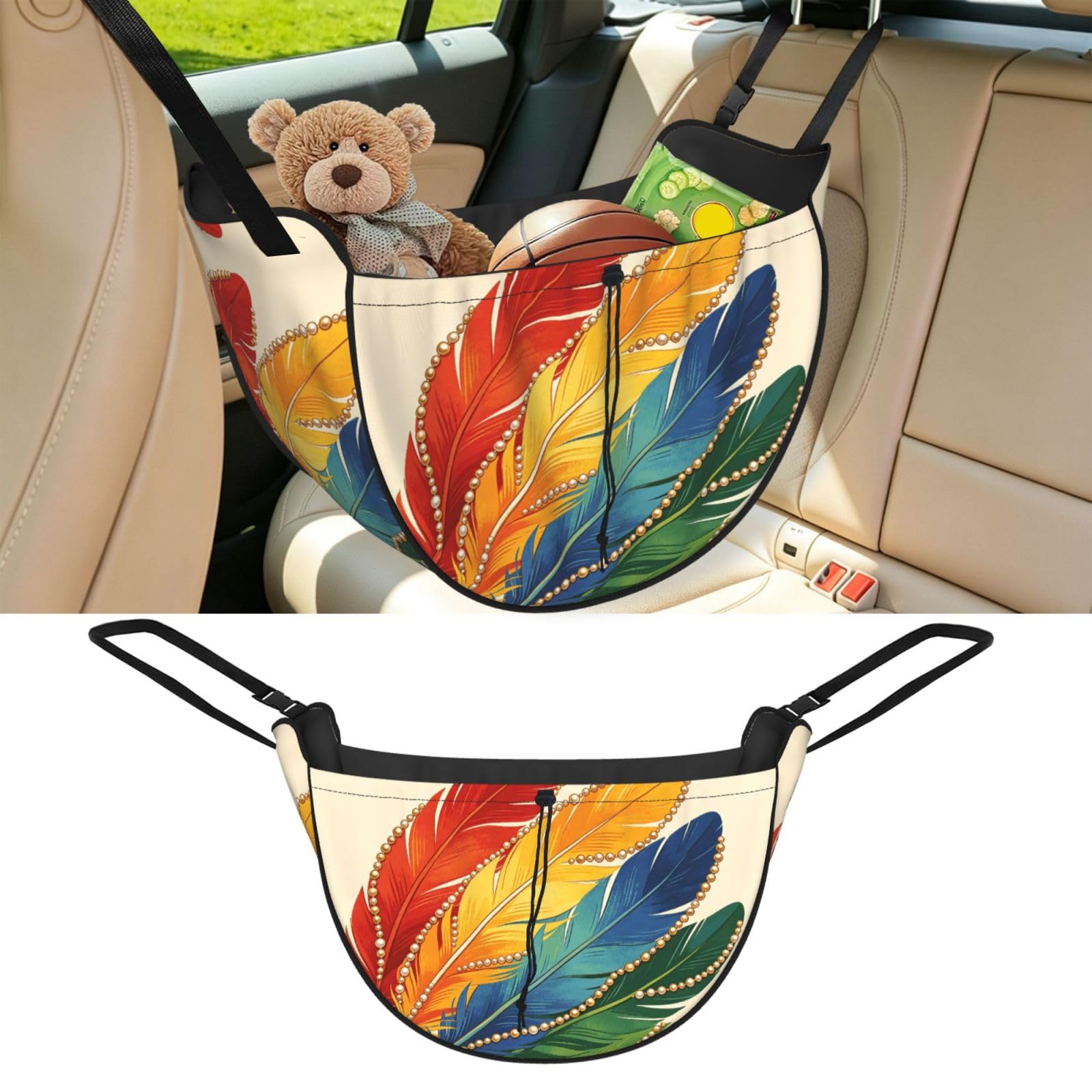 Cntdbu Black Feather Layer Car Seat Organizer-Backseat Storage Bag For Travel