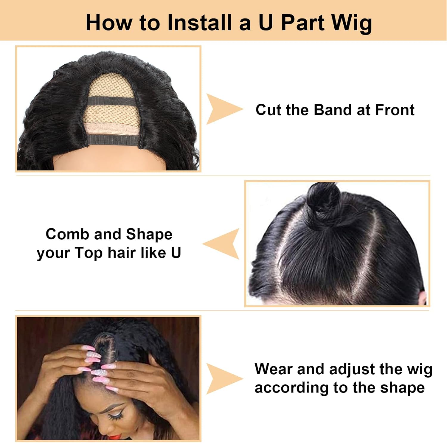 U Part Human Hair Wig Deep Wave 20 Inch 200% Density Brazilian Deep Wave U Part Wigs for Black Women 12A Full Head Clip in Half Wig Glueless No Leave Out Lace Front Wig 3X Longer Lifespan