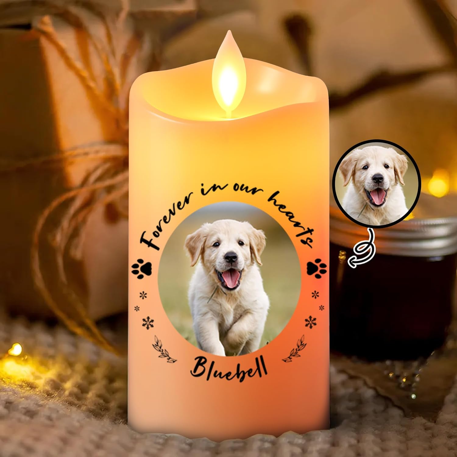 Personalized Dog Bereavement LED Candle – Pet Sympathy Gift, Custom Memorial Flameless Candle for Loss of Dog, Battery Flickering Tribute
