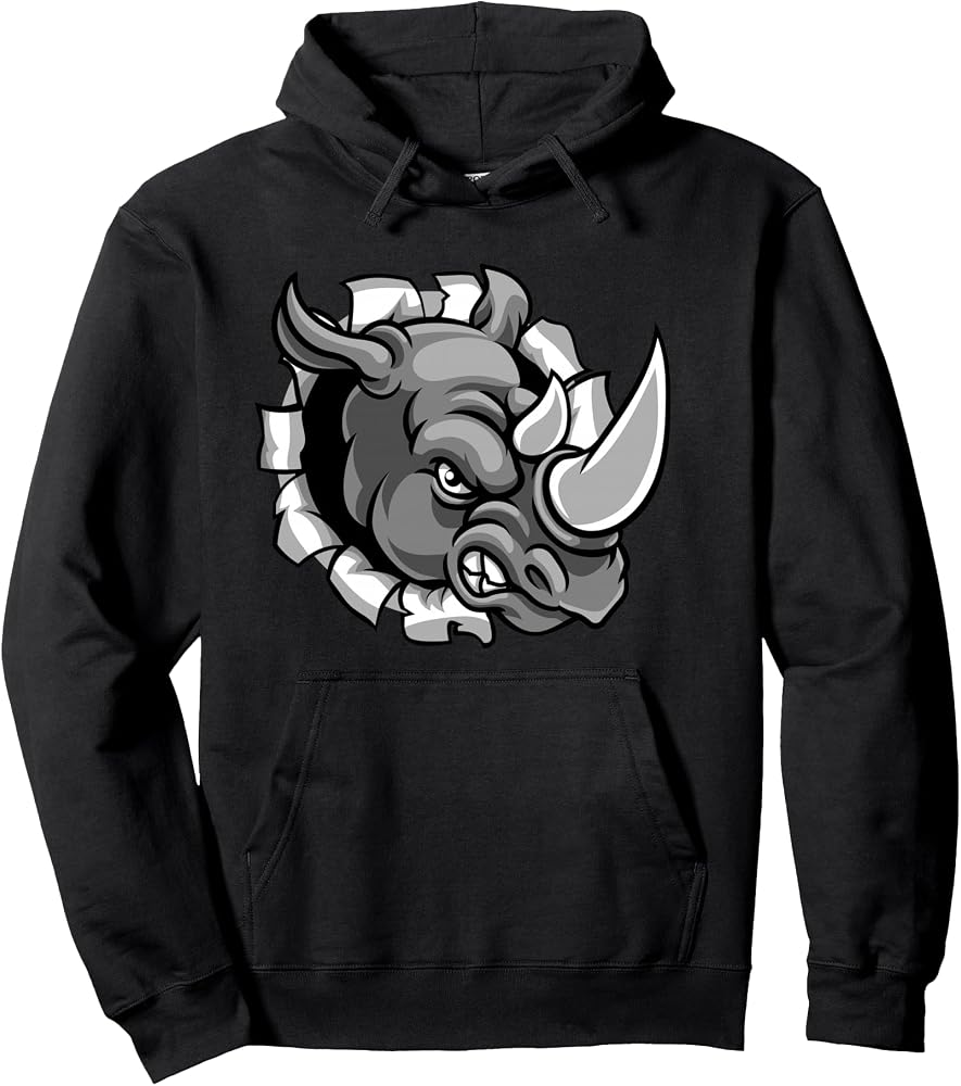 Rhino Mascot Animal Sports Team T Shirt Pullover Hoodie