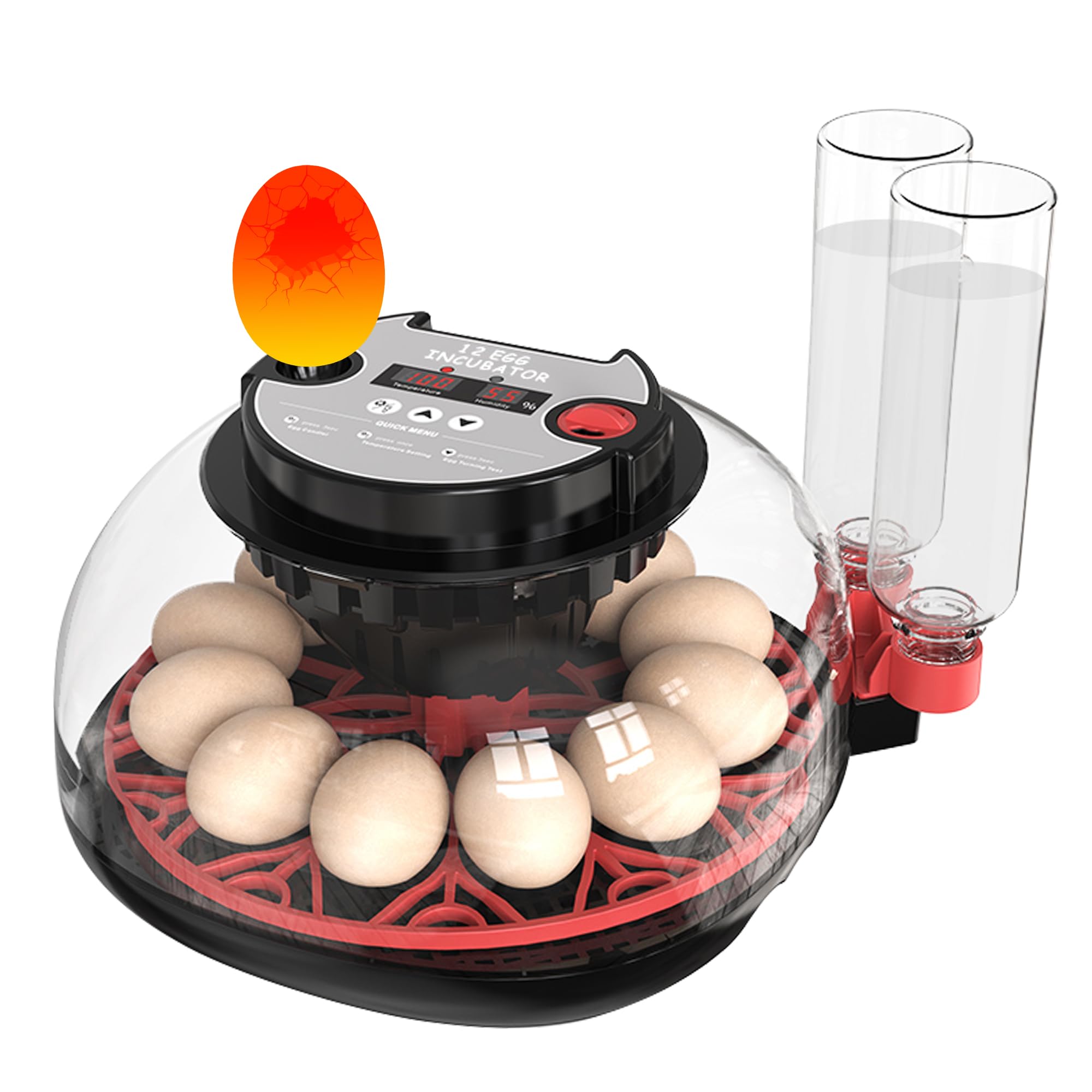 Khsp5d 12 Egg Incubator with Temperature Control, Humidity Display, Automatic Egg Turner and Candler, Automatic Water Bottle Refill, for Hatching