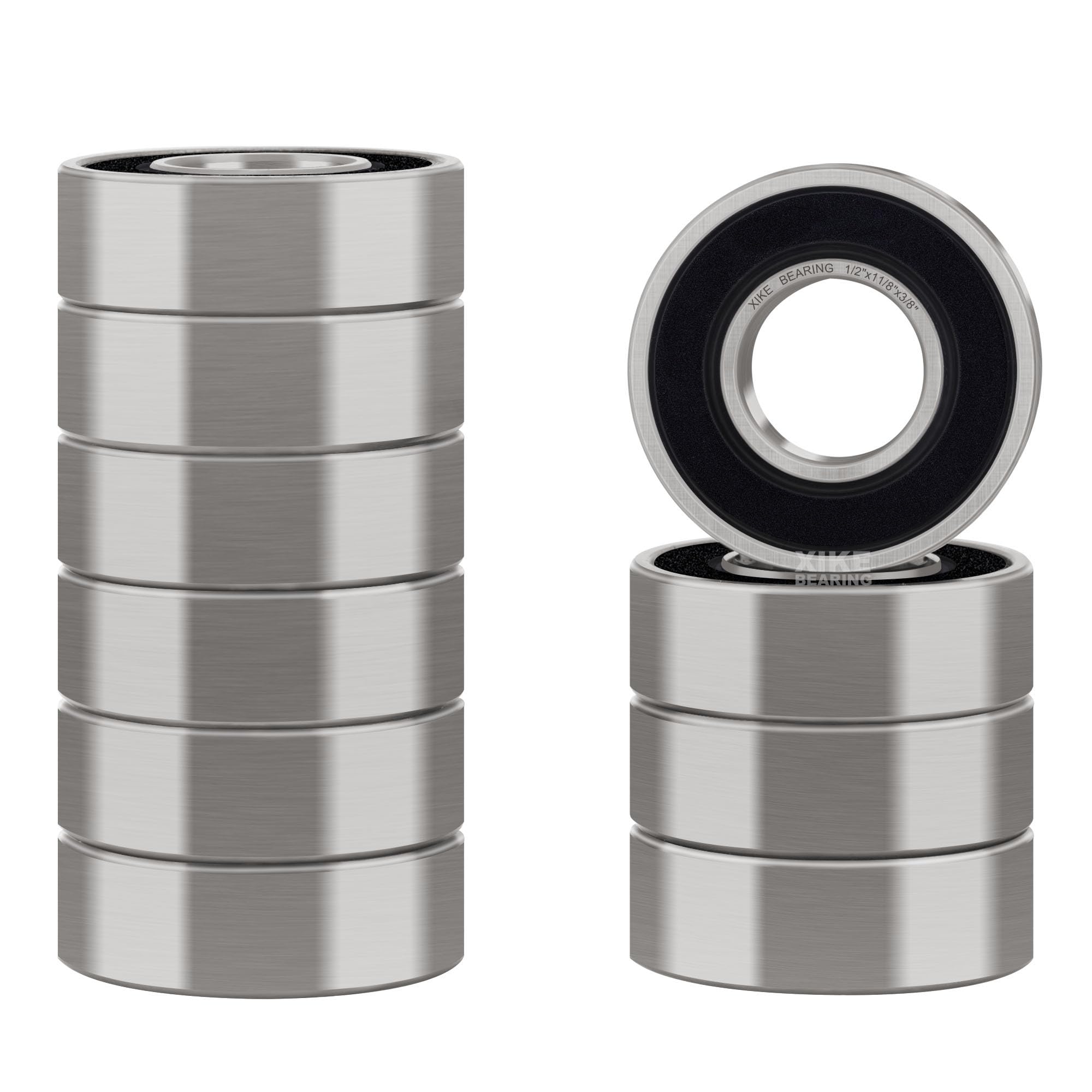 XIKE 10 Pcs Bearings 1/2" x11/8 x3/8", Double Rubber Seals and Pre-Lubricated, Deep Groove Ball Bearing Compatible with 1616-2RS