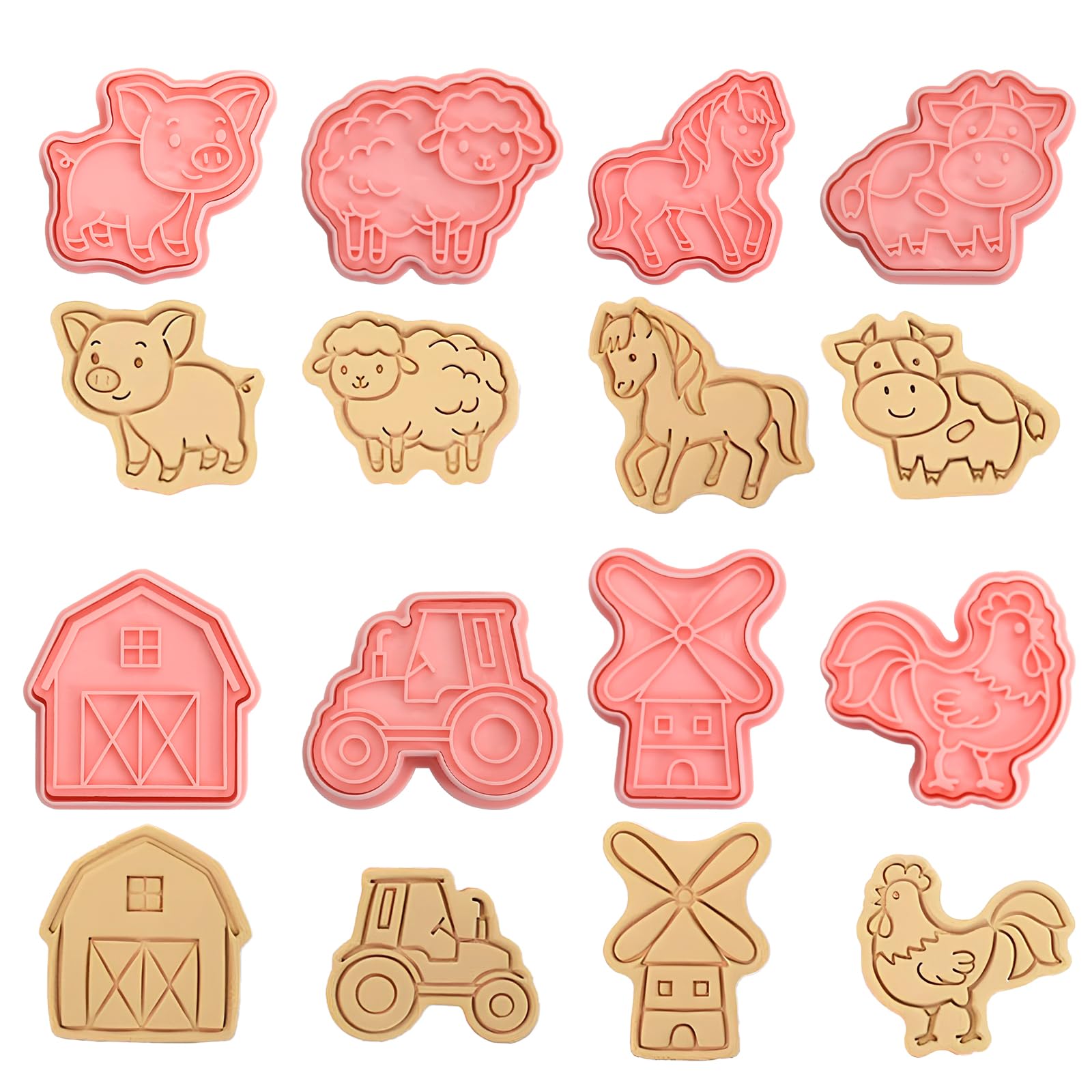 8 Pcs Farm Animal Cookie Cutters Set, 3D Plastic Biscuit Stamps
