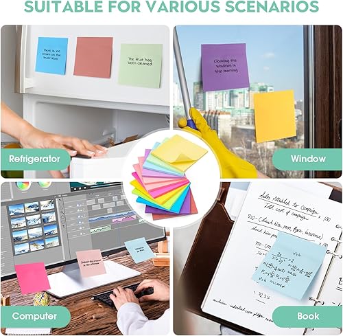 Miniatura 4 de YISAN Notas adhesivas de 3 x 3 pulgadas, colores brillantes, 12 almohadillas autoadhesivas, 50 hojasbloc para oficina, hogar, 71174