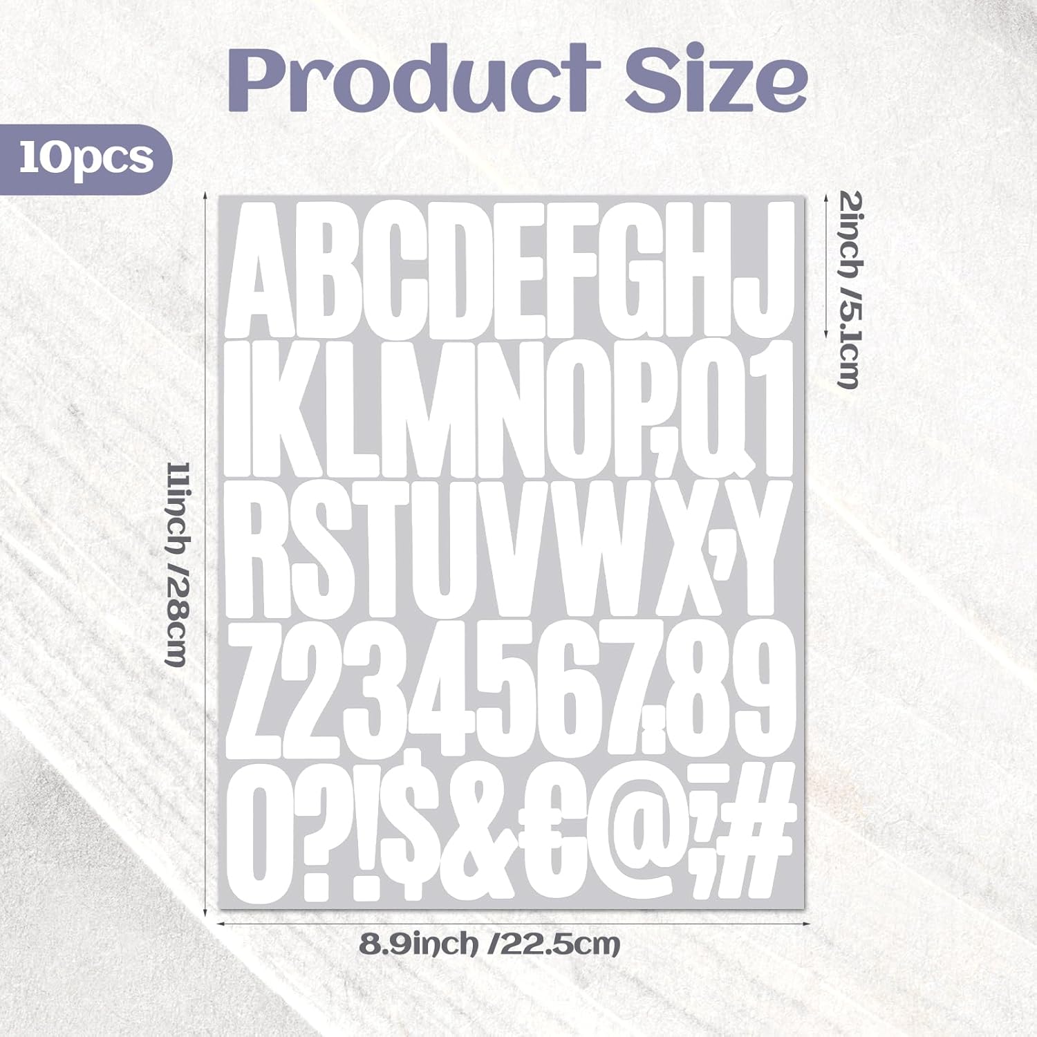 10 Sheets 500 Pcs 2 Inch White Vinyl Letters Stickers, Self Adhesive Mailbox Numbers Stickers Waterproof Alphabet Numbers Symbols Sticker for Mailbox, Window, Door, Cars, Address Number