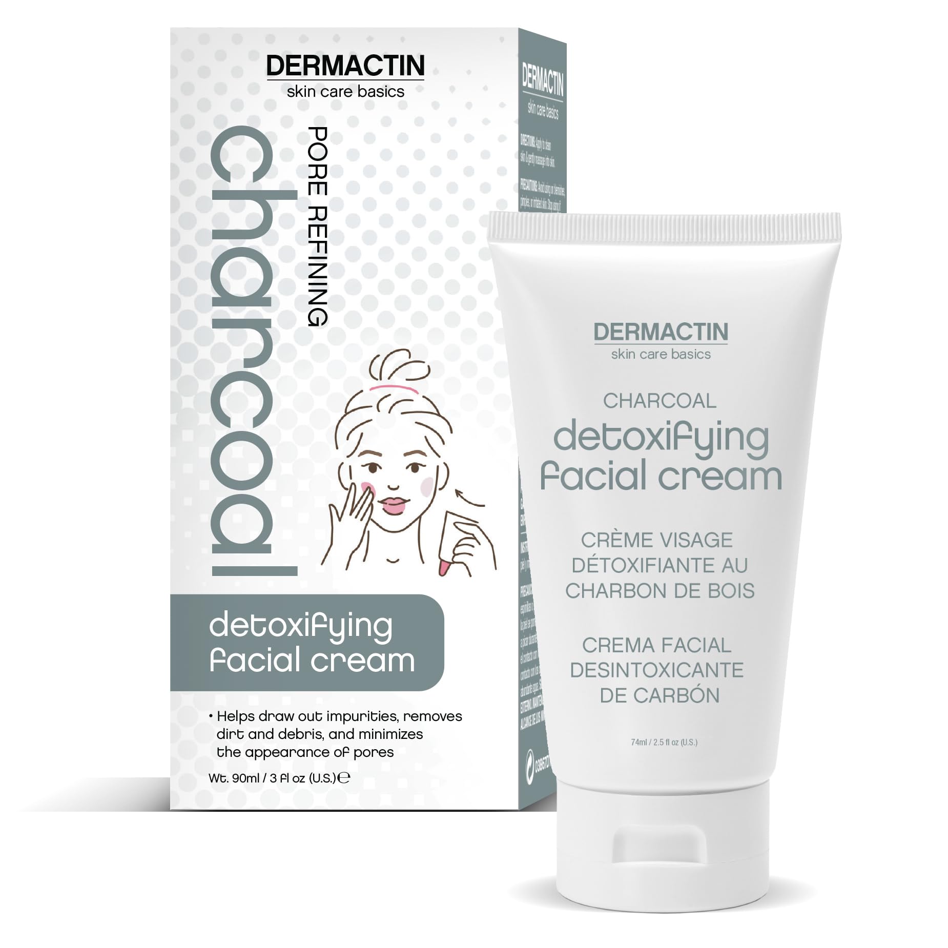 Skin Care Basics Pore Refining Charcoal Detoxifying Facial Cream 3 oz. - Hydrating Facial Cleanser Cream, Pore Minimizing Moisturizer Cream