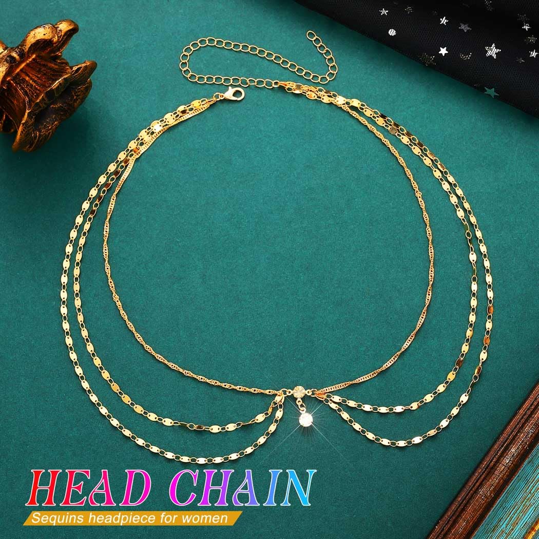 GORTIN Boho Head Chain Jewelry Sequins Gold Headpiece Egyptian Hair Chain Forehead Head Jewelry Prom Hair Accessories for women